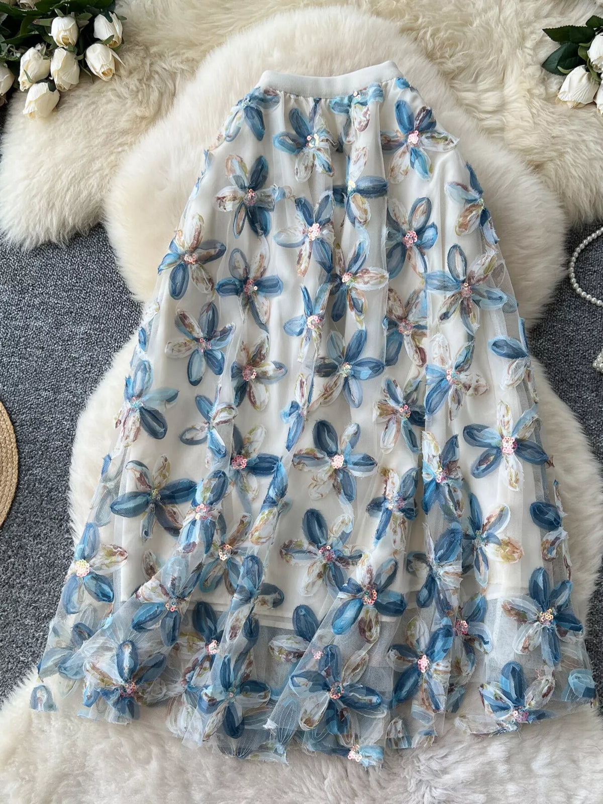 Floral Mesh Layered Skirt
