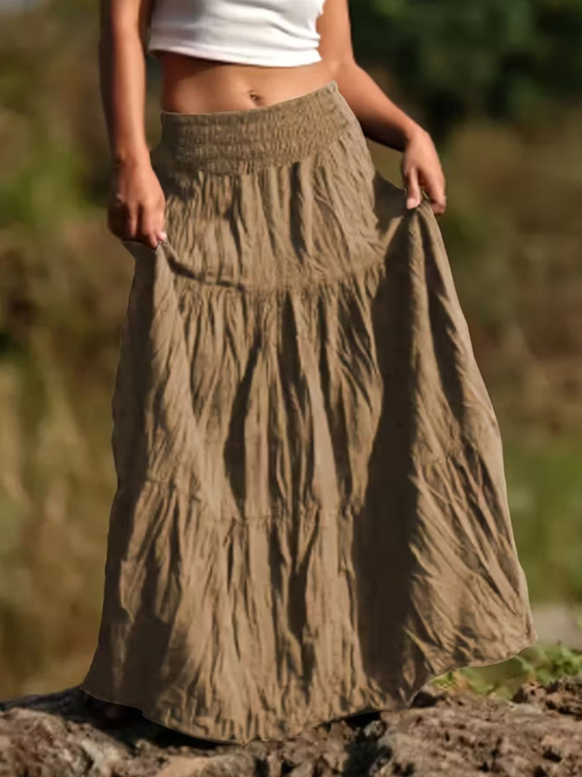 Tiered Ruched Maxi Skirt