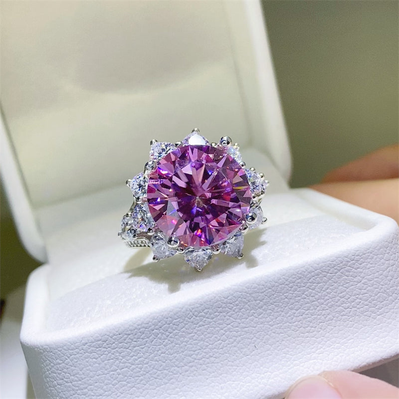 10 Carat Moissanite Zircon 925 Sterling Silver Floral Ring