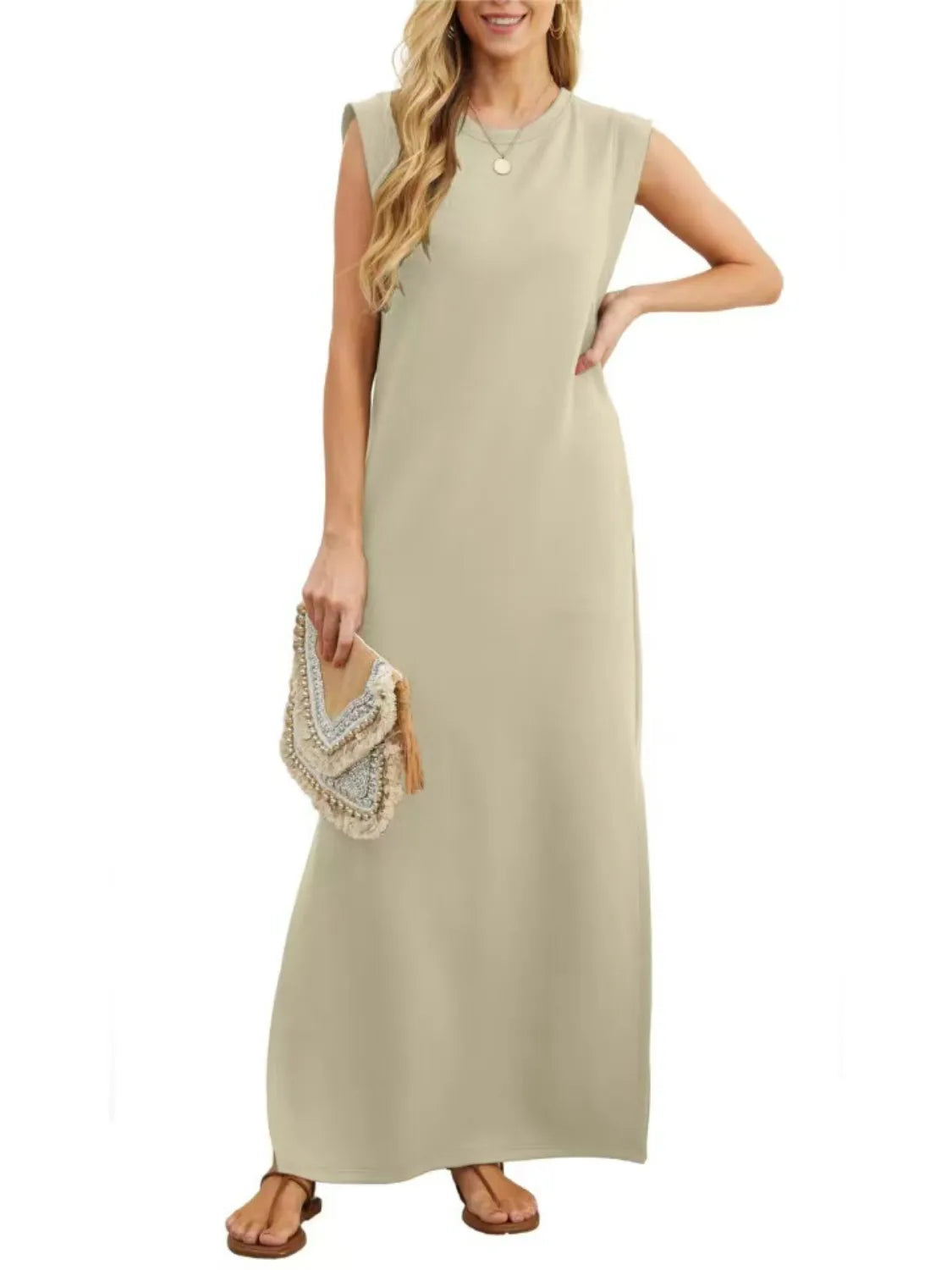 Plus Size Slit Round Neck Maxi Tank Dress