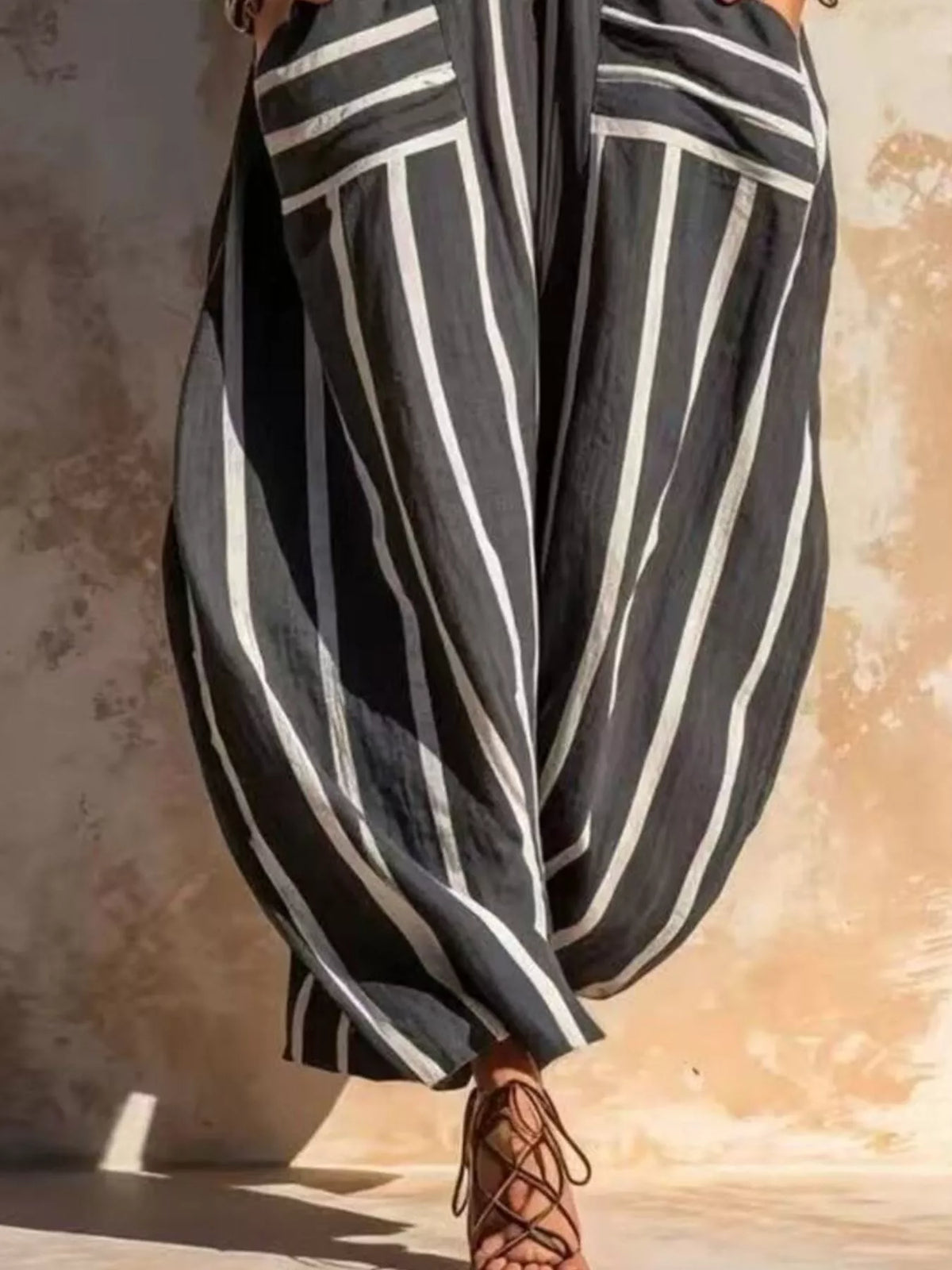 Striped V-Neck Sleeveless Wide-Leg Jumpsuit
