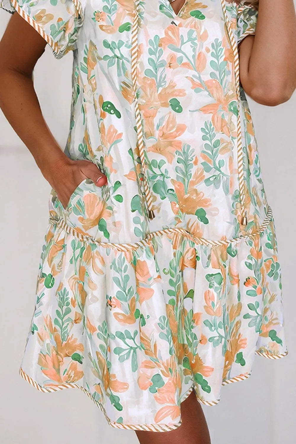 Floral Tie Neck Layered Dress in Sherbet