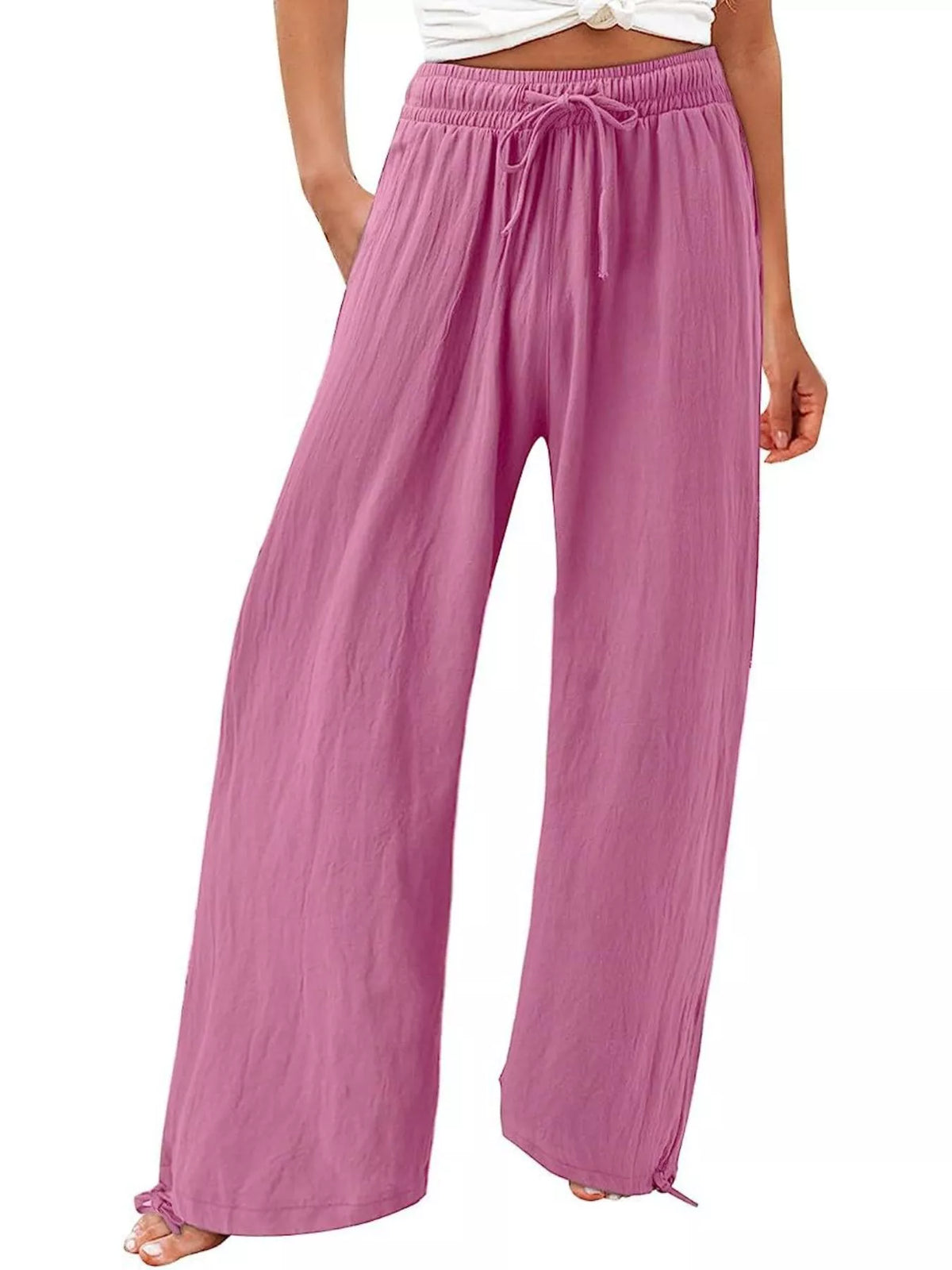 Drawstring Wide-Leg Plus Size Pants