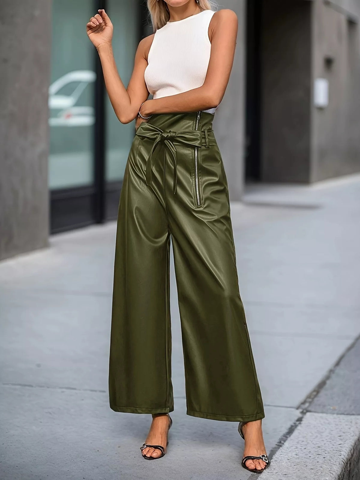 High-Waisted Faux Leather Wide-Leg Pants