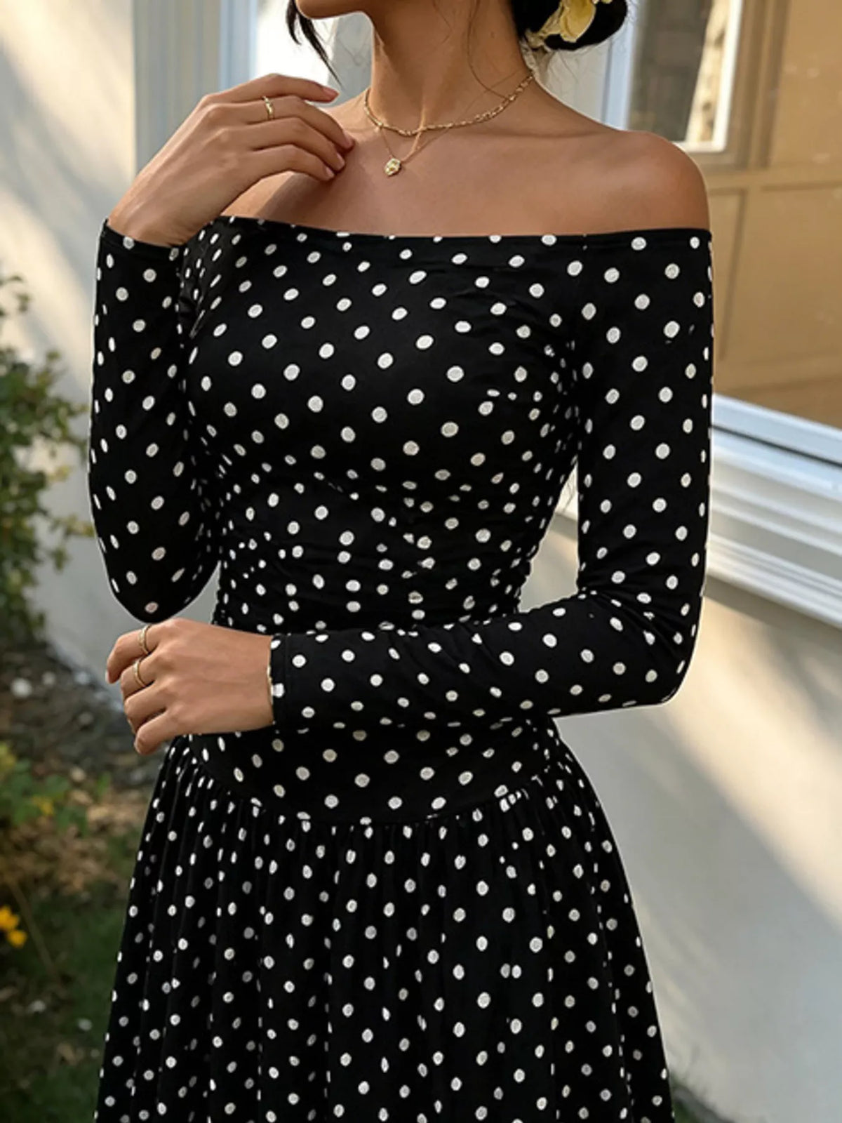 Off-the-Shoulder Ruched Maxi Dress