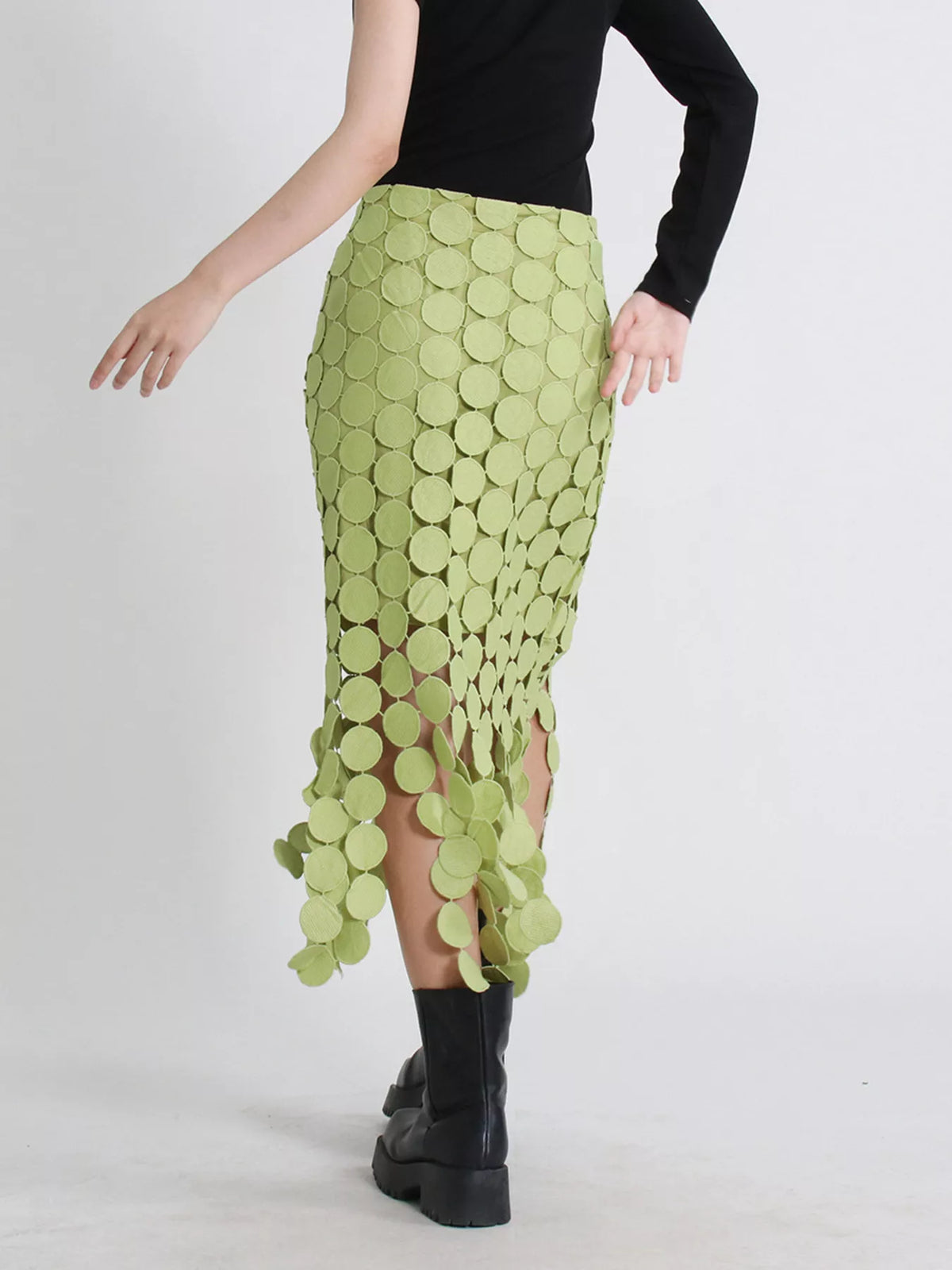 Fringe Midi Skirt with Asymmetrical Cutout