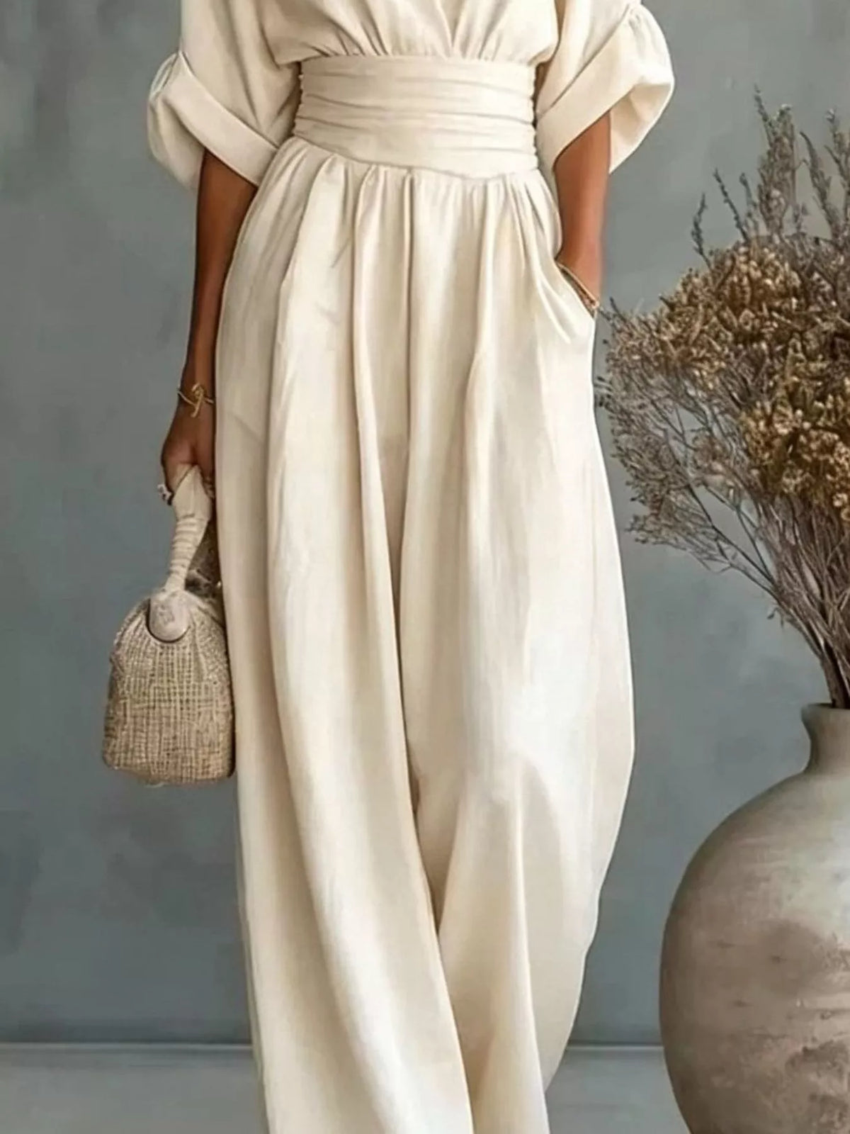 Half Sleeve Wide-Leg Jumpsuit