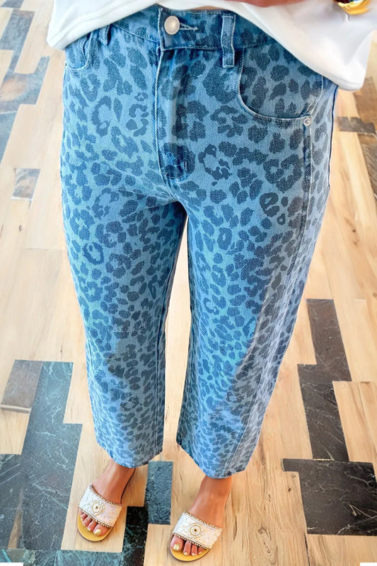 Leopard Print Relaxed Jeans in Medium Wash