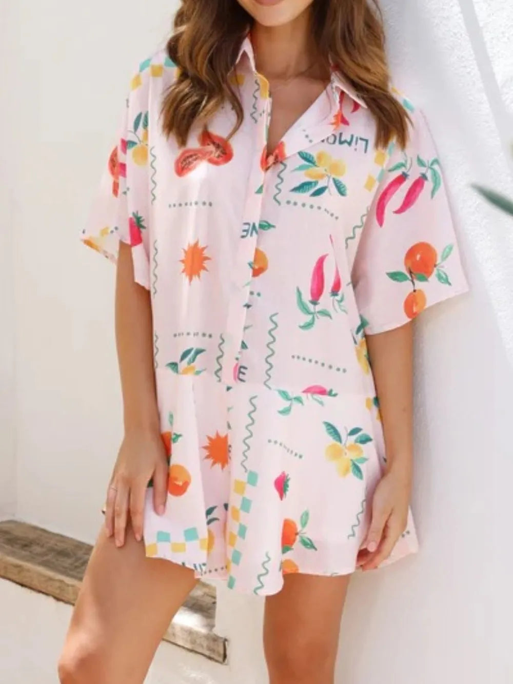 Collared Half-Sleeve Romper in Blush Pink