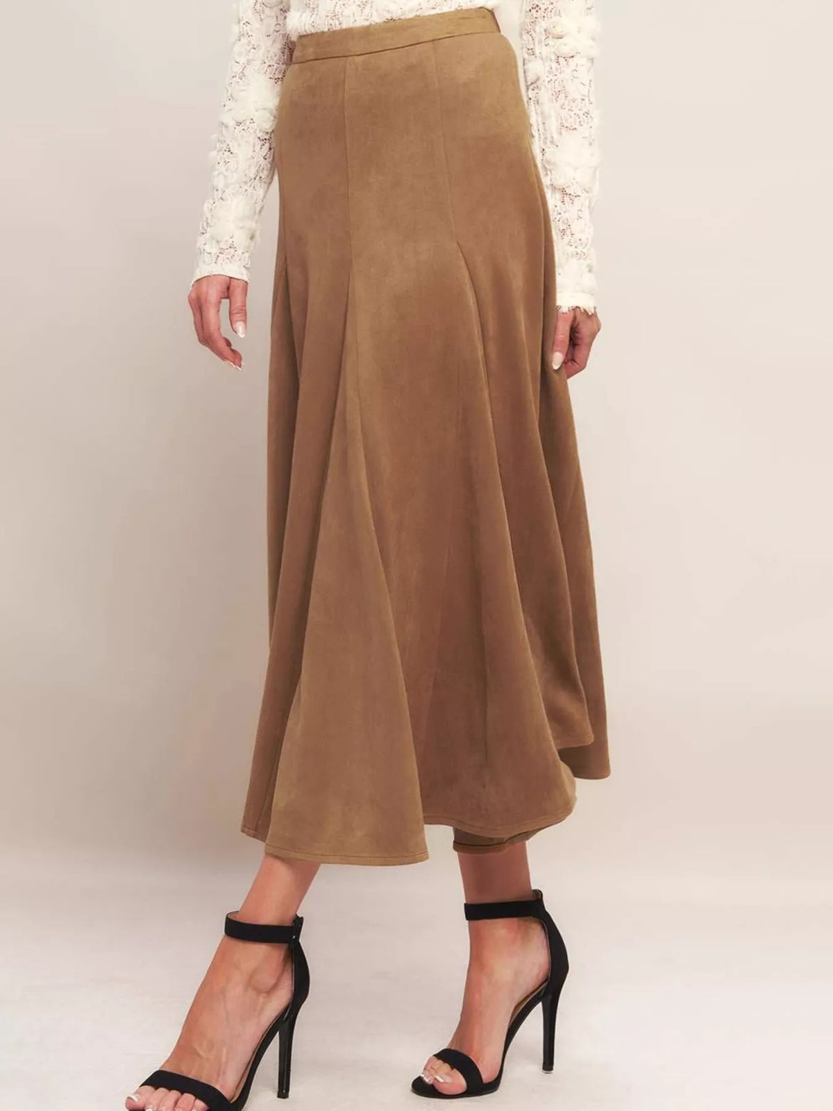 A-Line Midi Skirt in Khaki