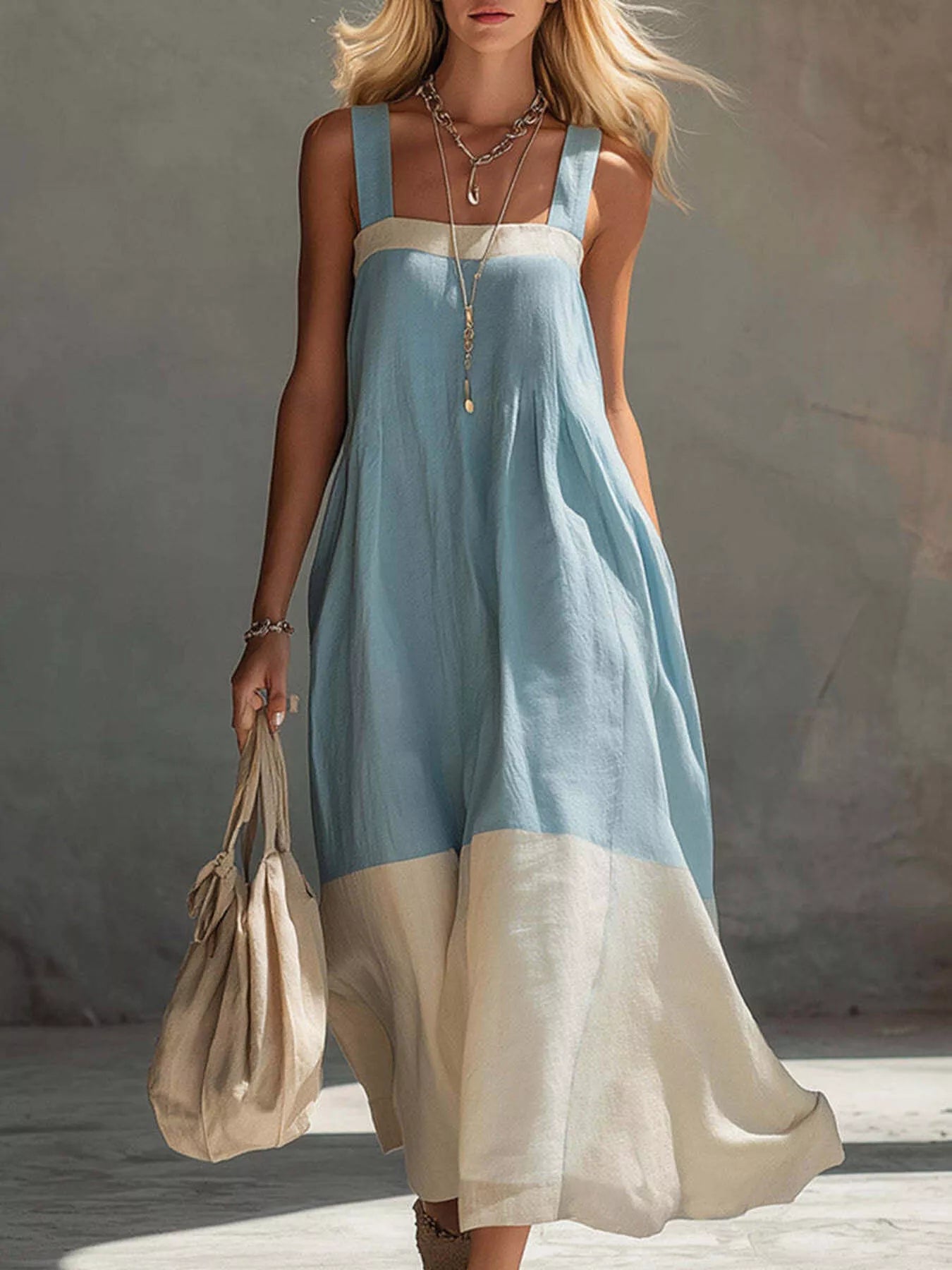 Color-Block Sleeveless Midi Dress