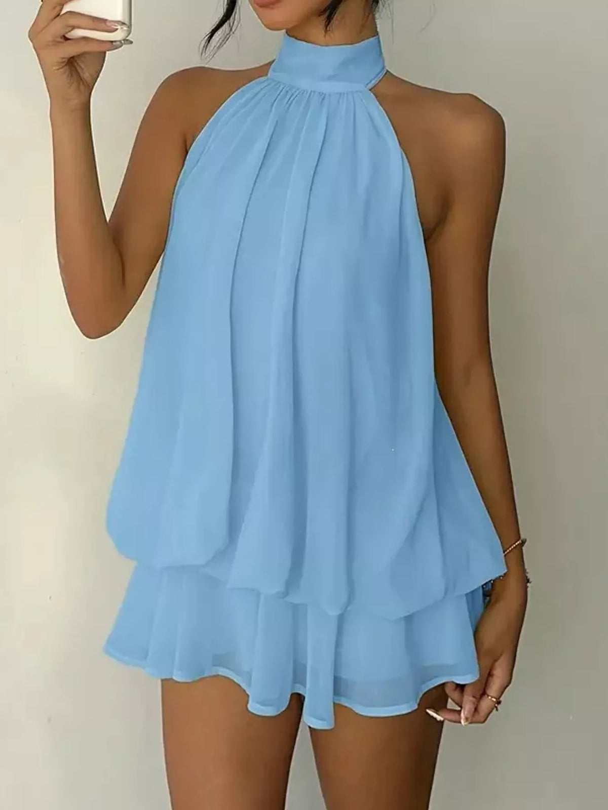 Tied Halter Chiffon Mini Dress