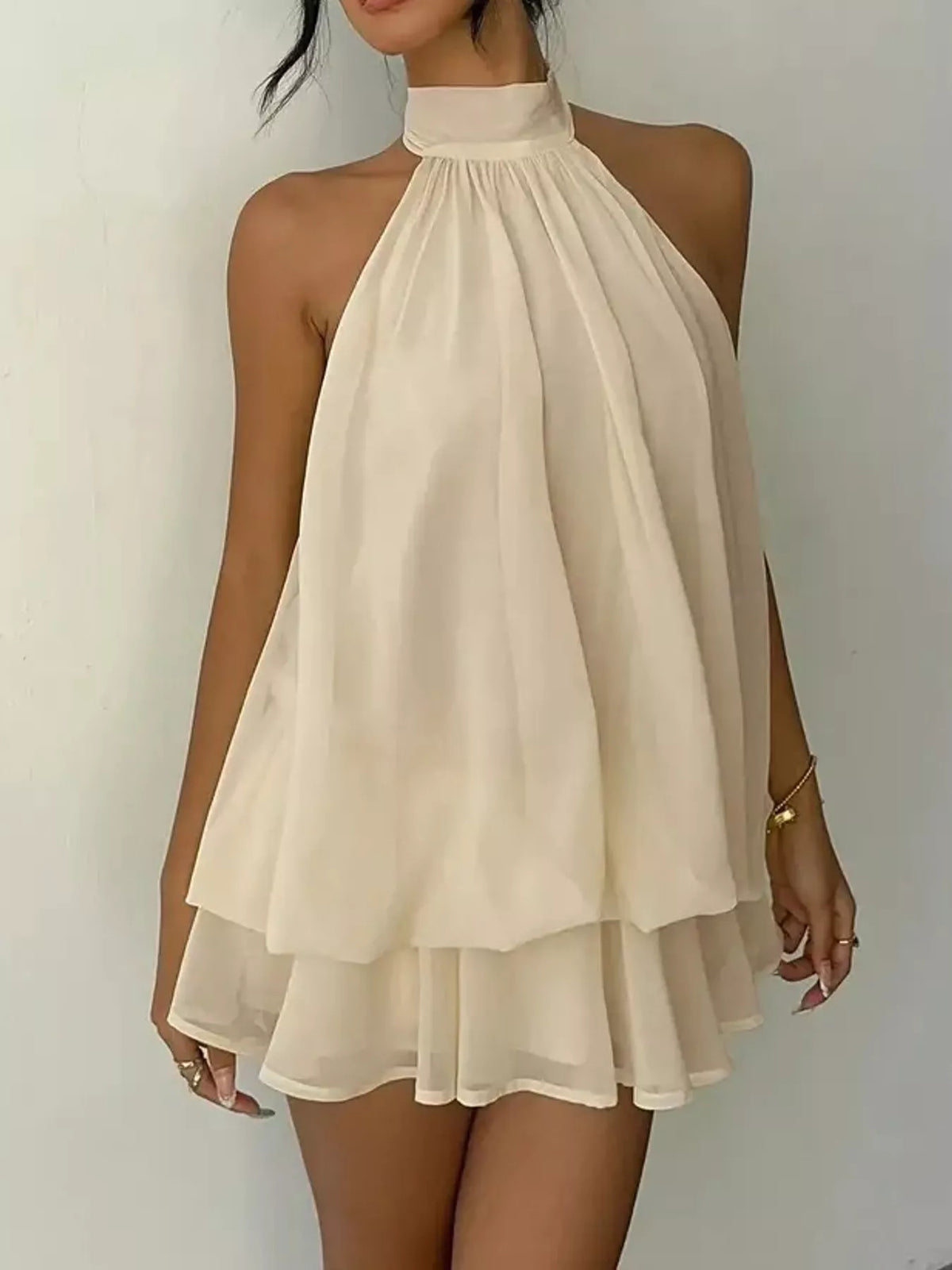 Tied Halter Chiffon Mini Dress