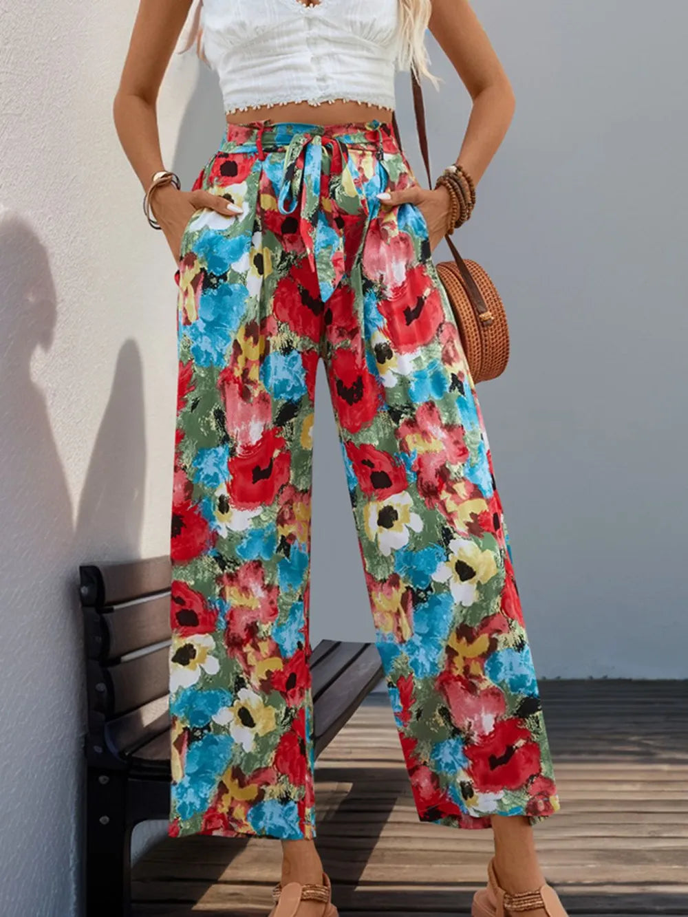 Printed Wide-Leg Pants in Multicolor
