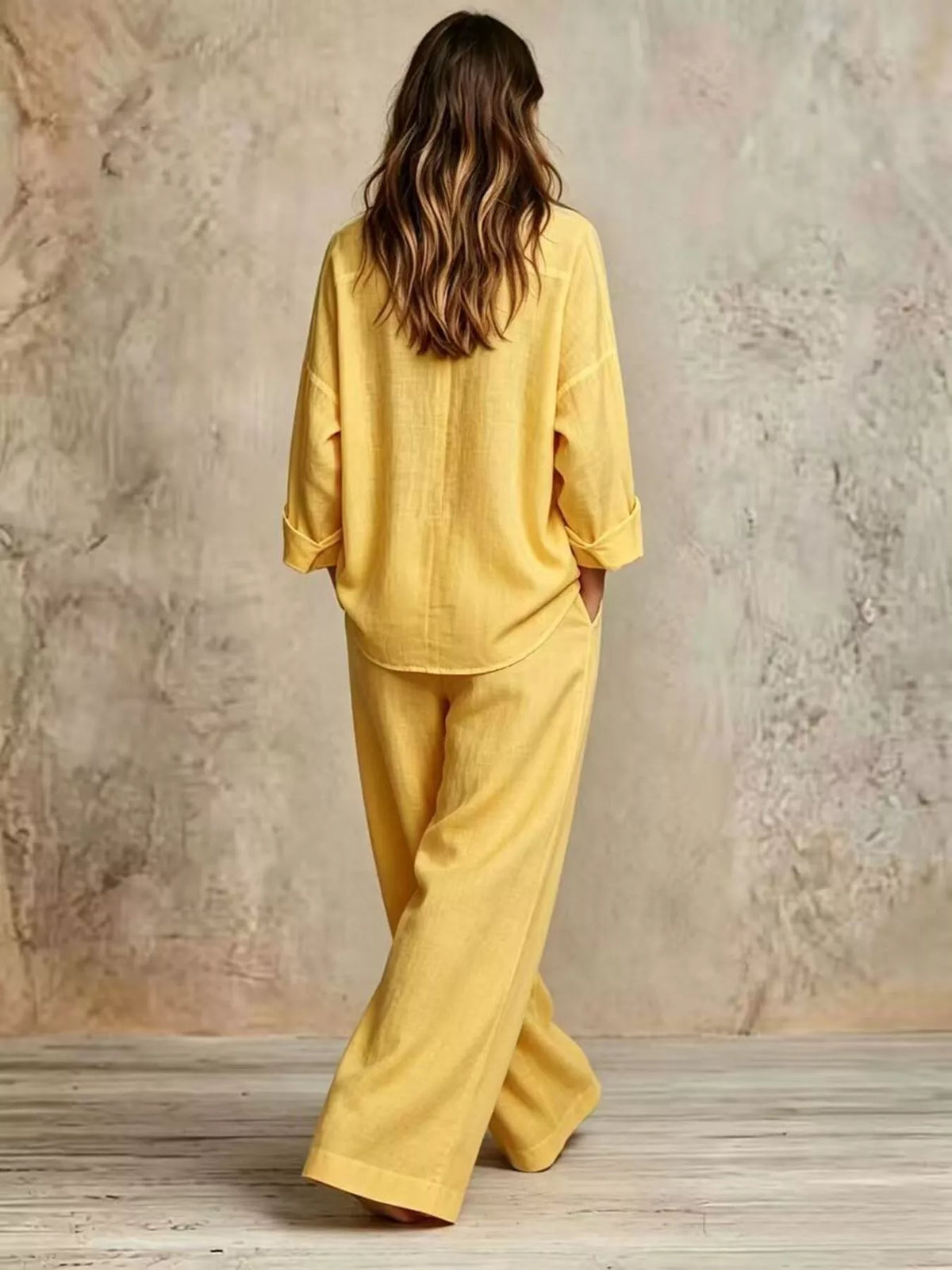 Button-Down Shirt and Wide-Leg Pants Set