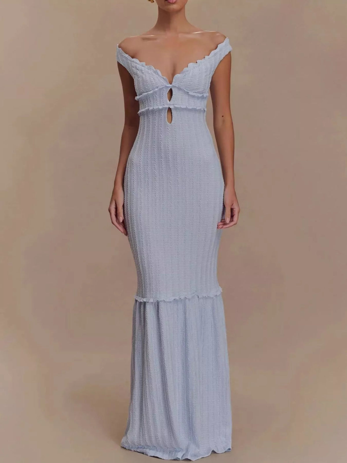 Frill Off-Shoulder Mermaid Maxi Dress in Lavender