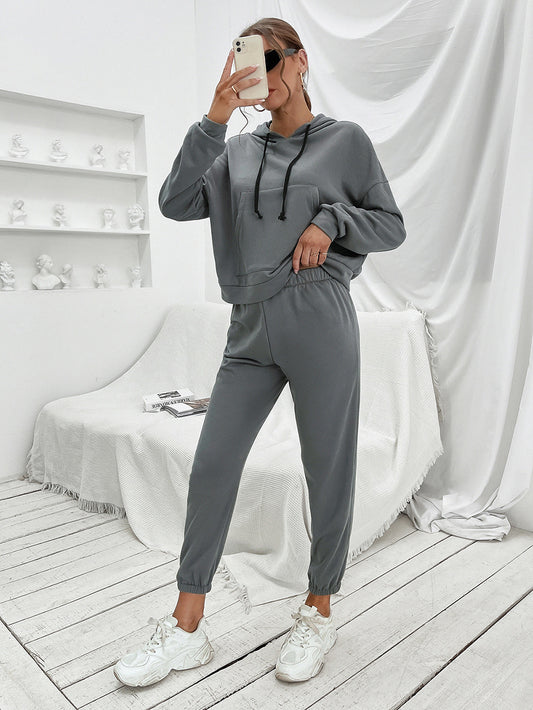 Sports Hoodie and Joggers Set in Dark Gray