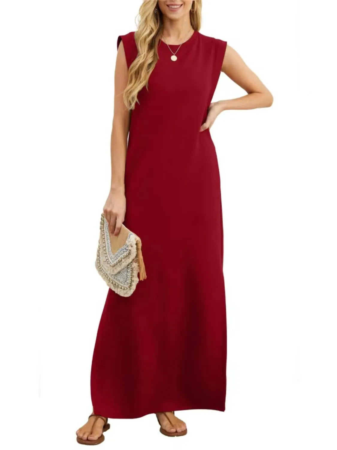 Plus Size Slit Round Neck Maxi Tank Dress