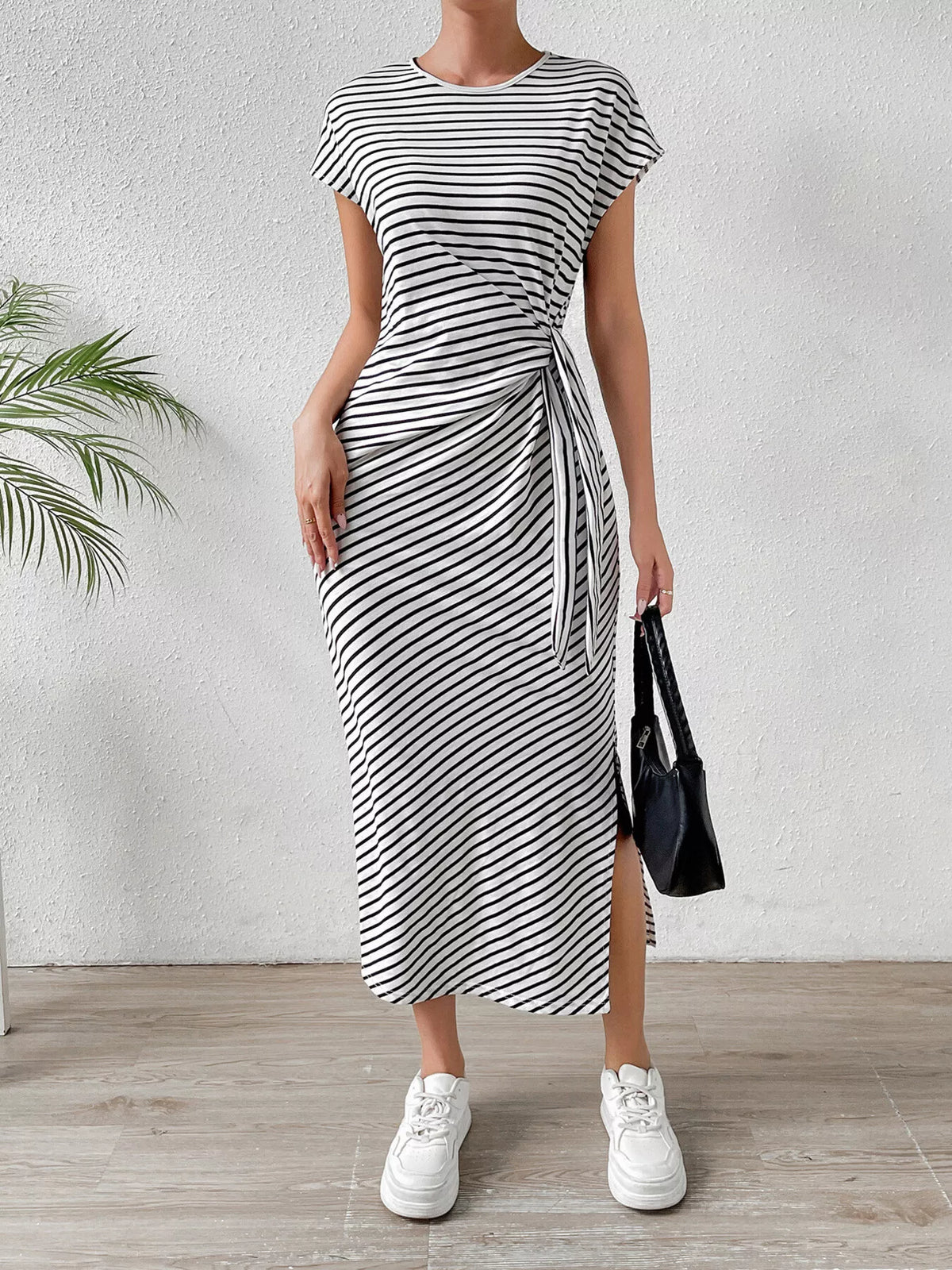Striped Tie-Side Midi Dress