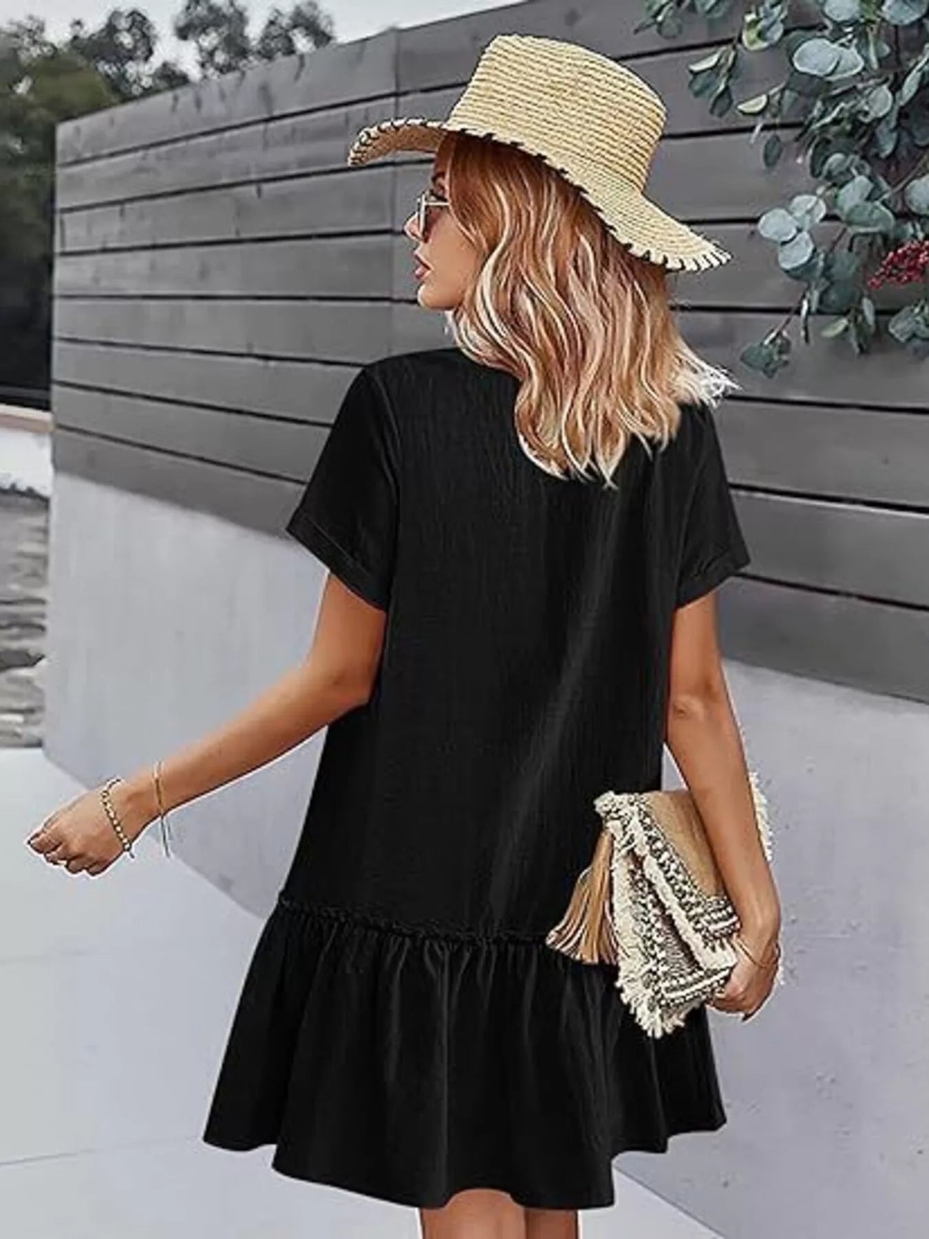 Button-Down Ruffle Hem Mini Dress