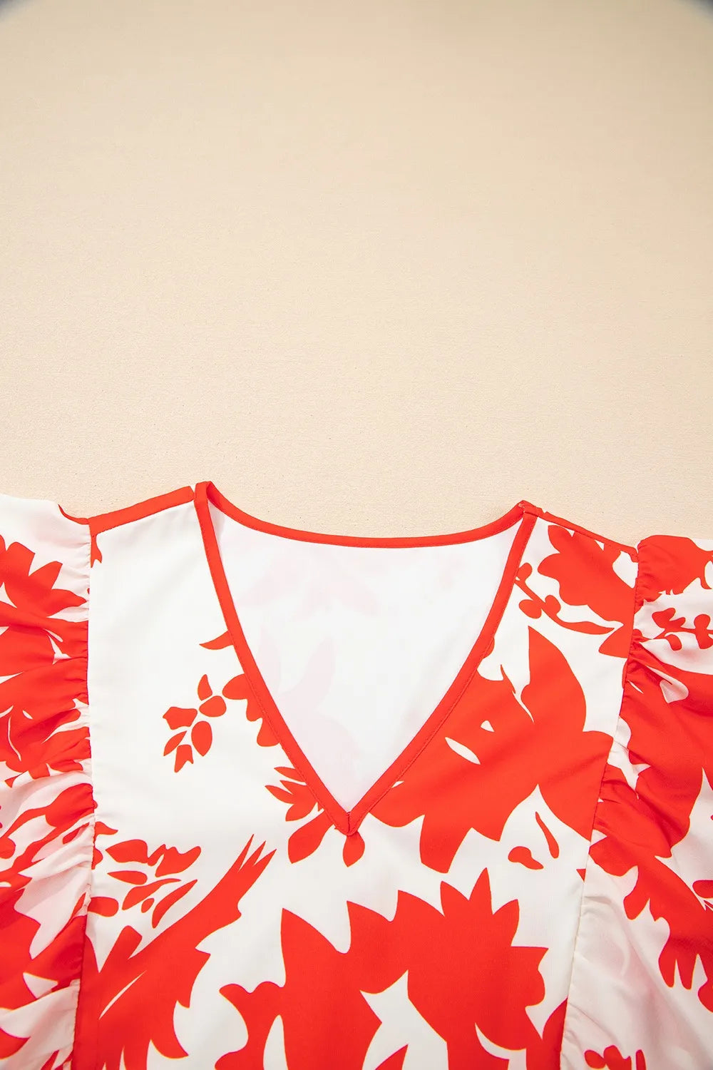 Floral V-Neck Midi Dress in Orange