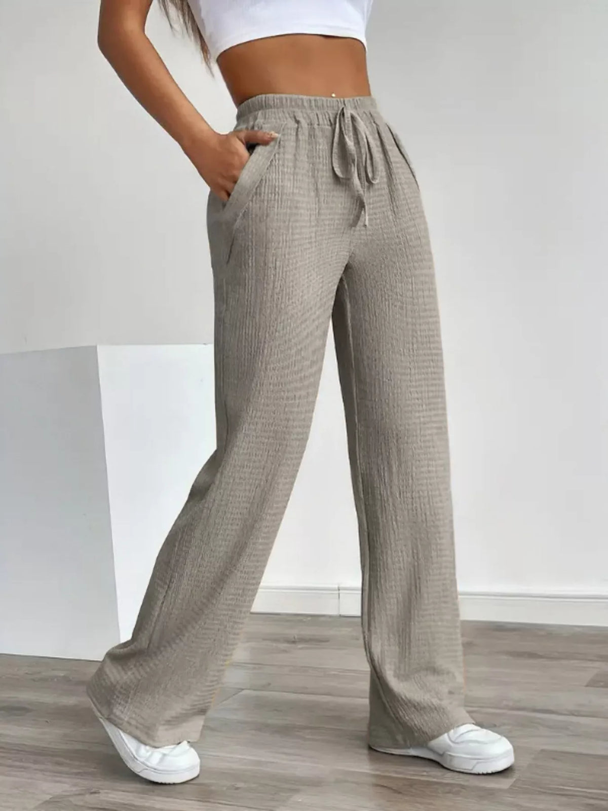 Textured Wide Leg Pants