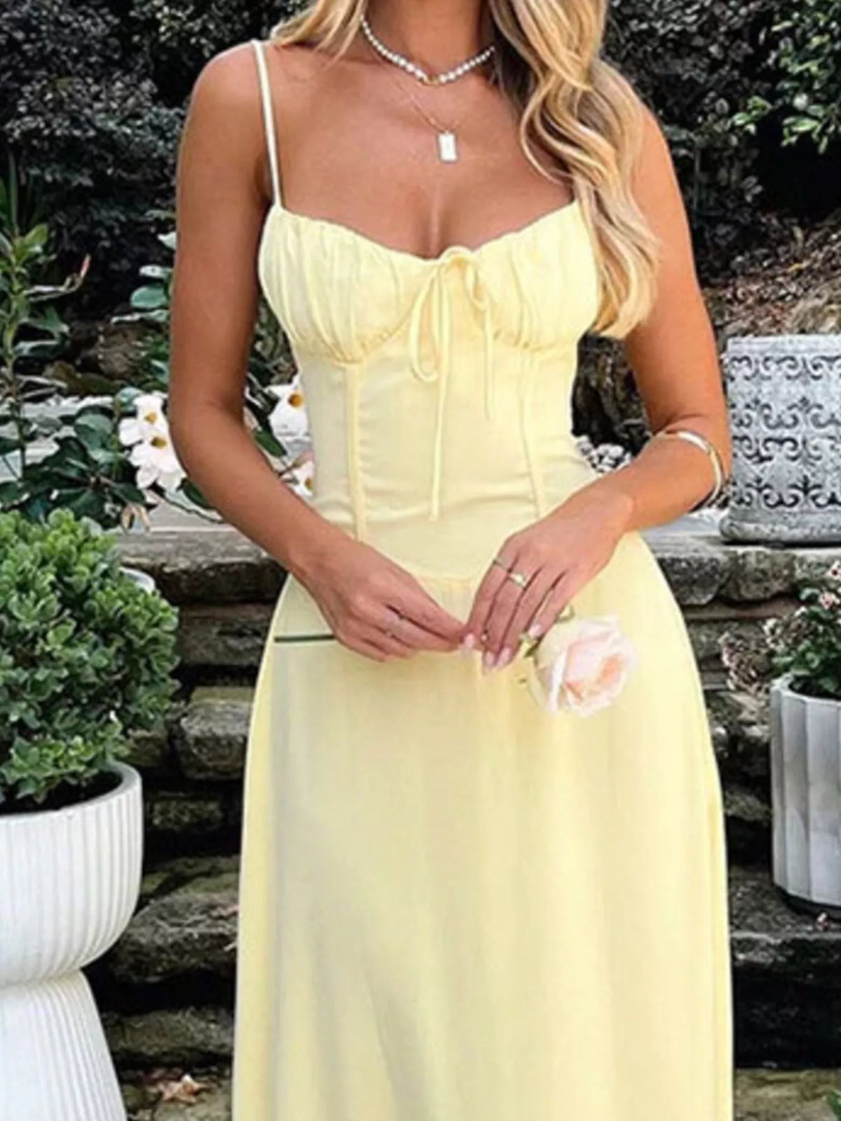 Tie-Front Spaghetti Strap Maxi Dress