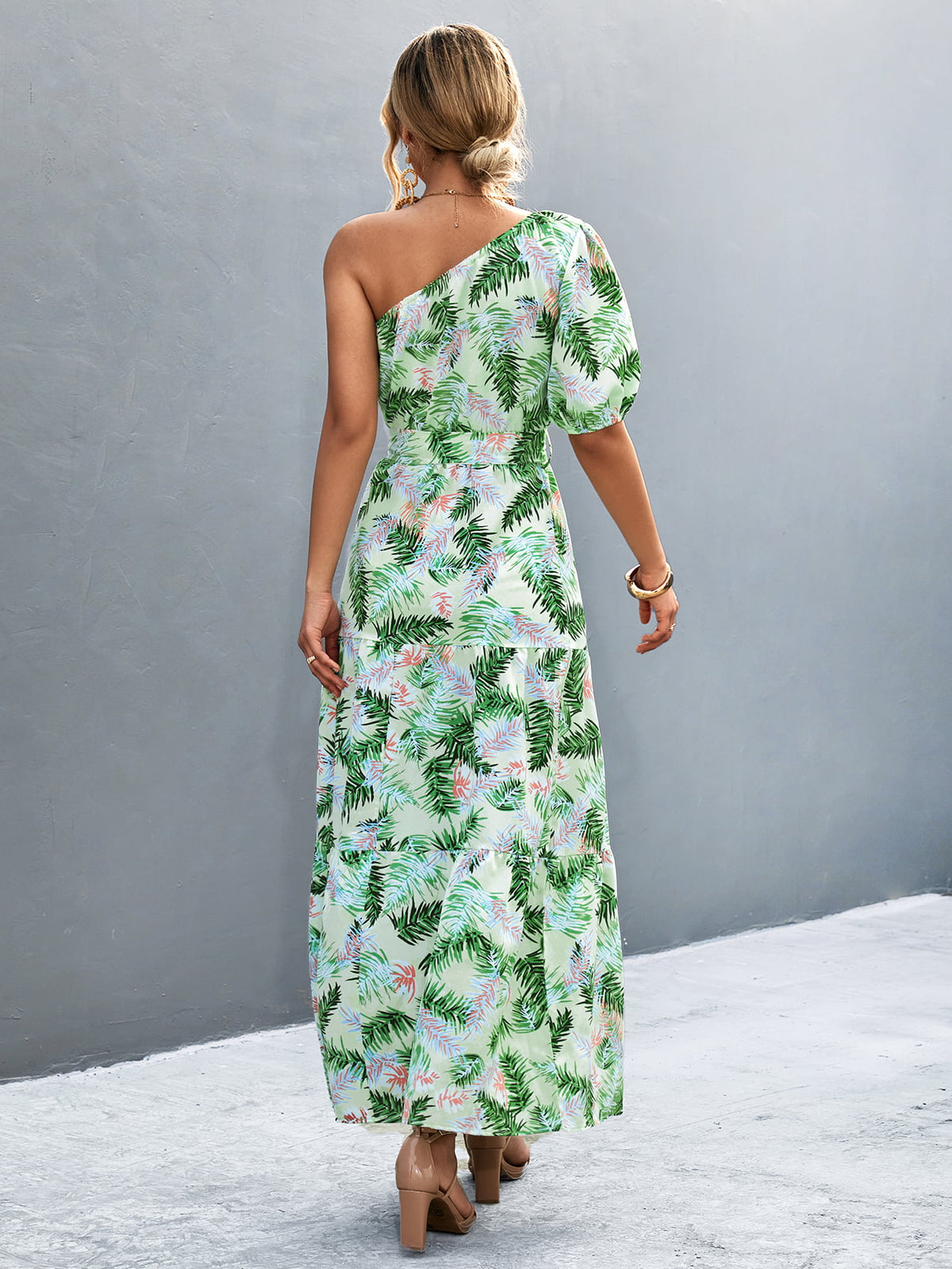 One-Shoulder Tie-Waist Maxi Dress