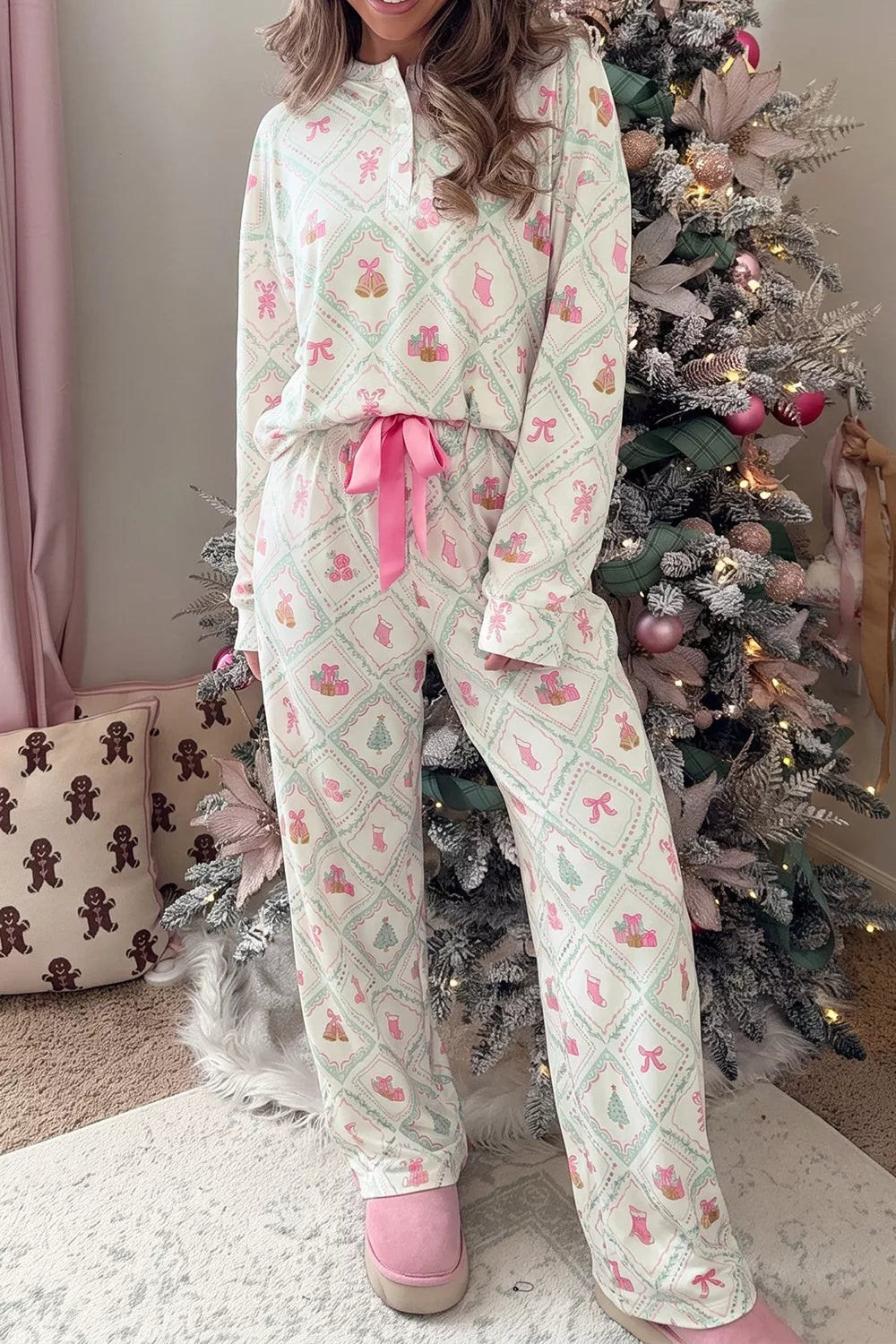 Patchwork Shift Top and Pants Lounge Set in White