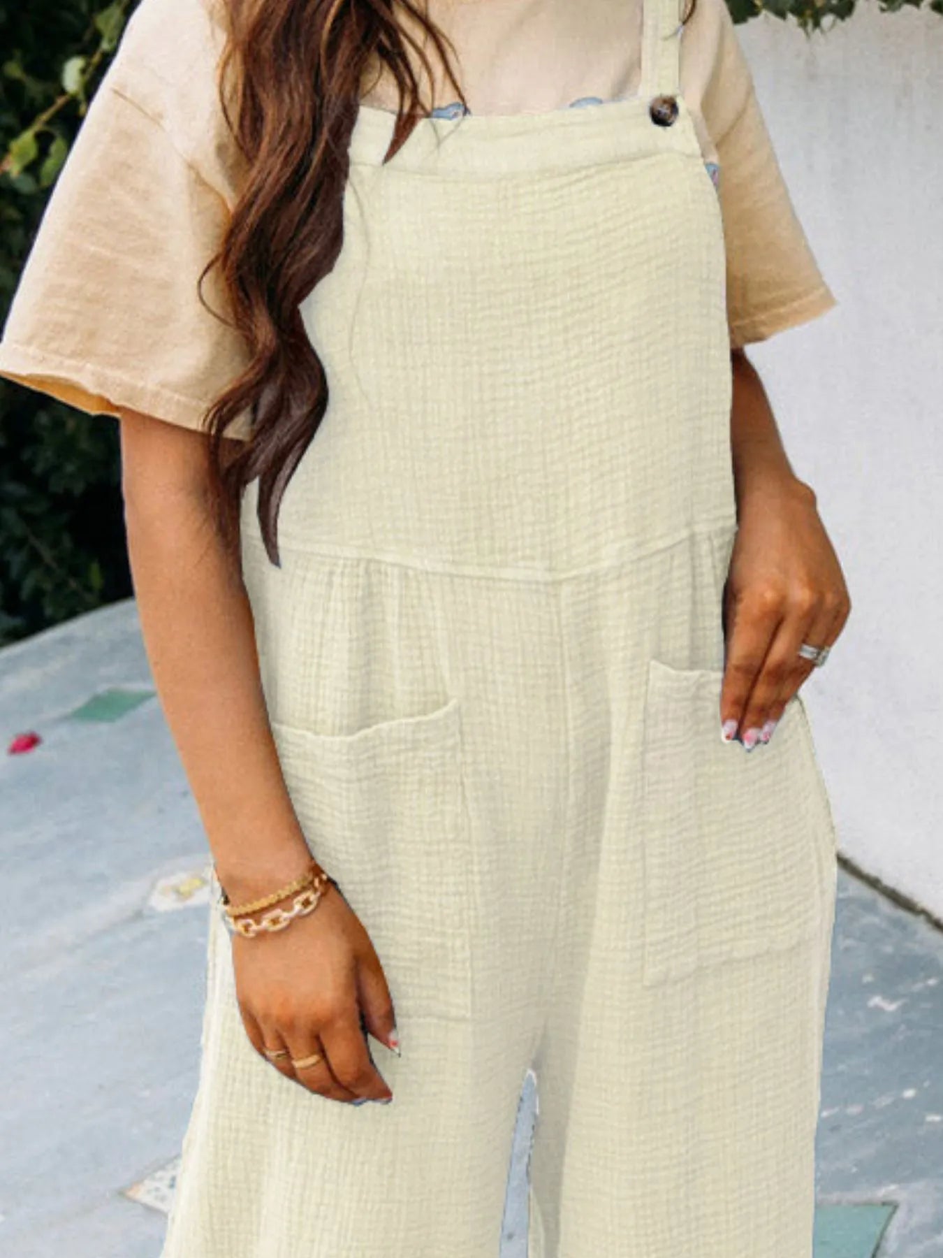 Textured Wide Leg Overalls