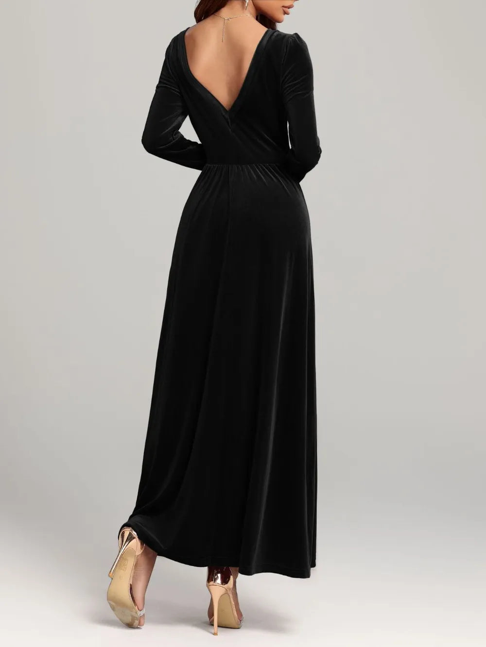 Velvet Square Neck Backless Dress