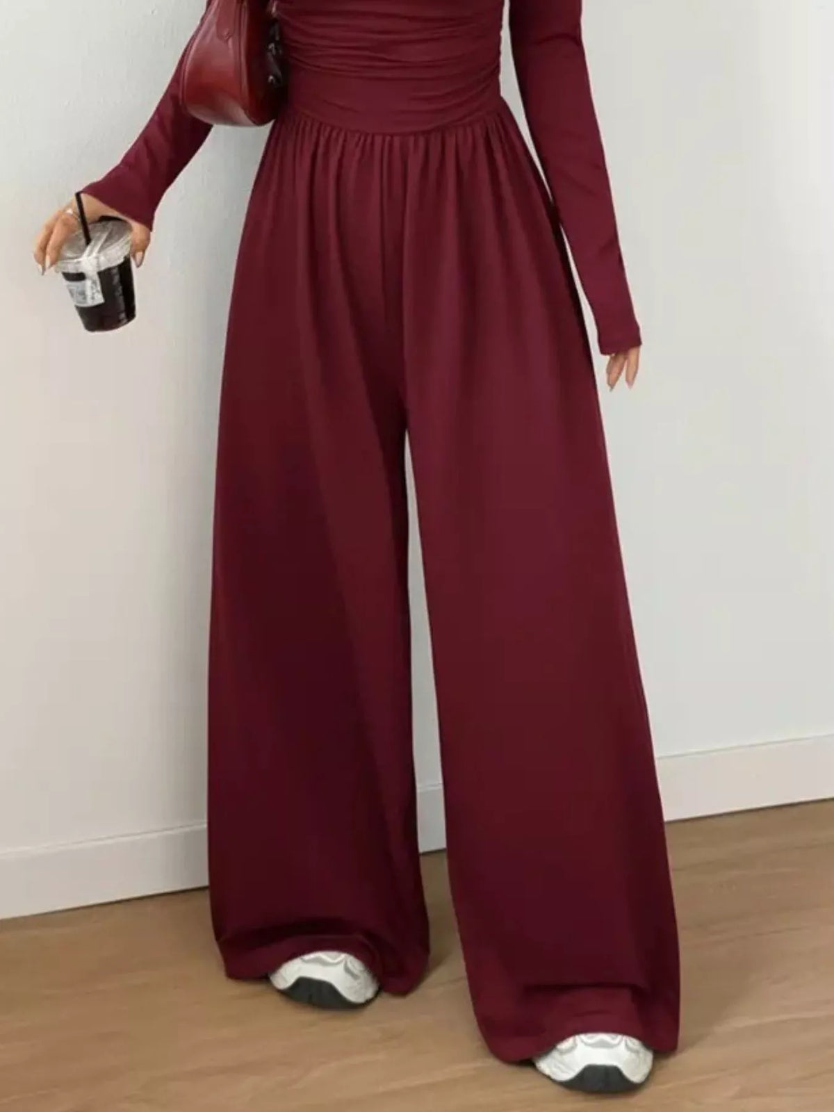 Scoop Neck Ruched Wide Leg Jumpsuit