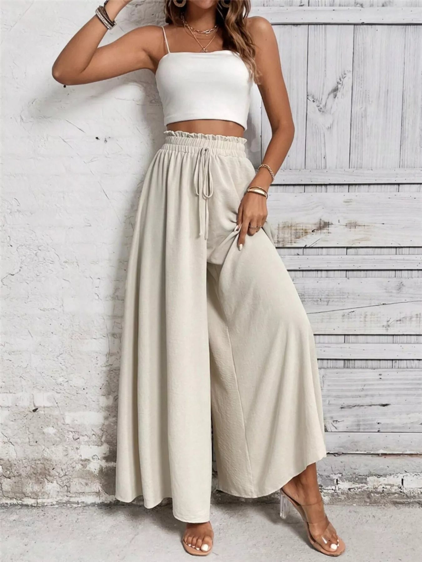 Wide Leg Drawstring Waist Pants