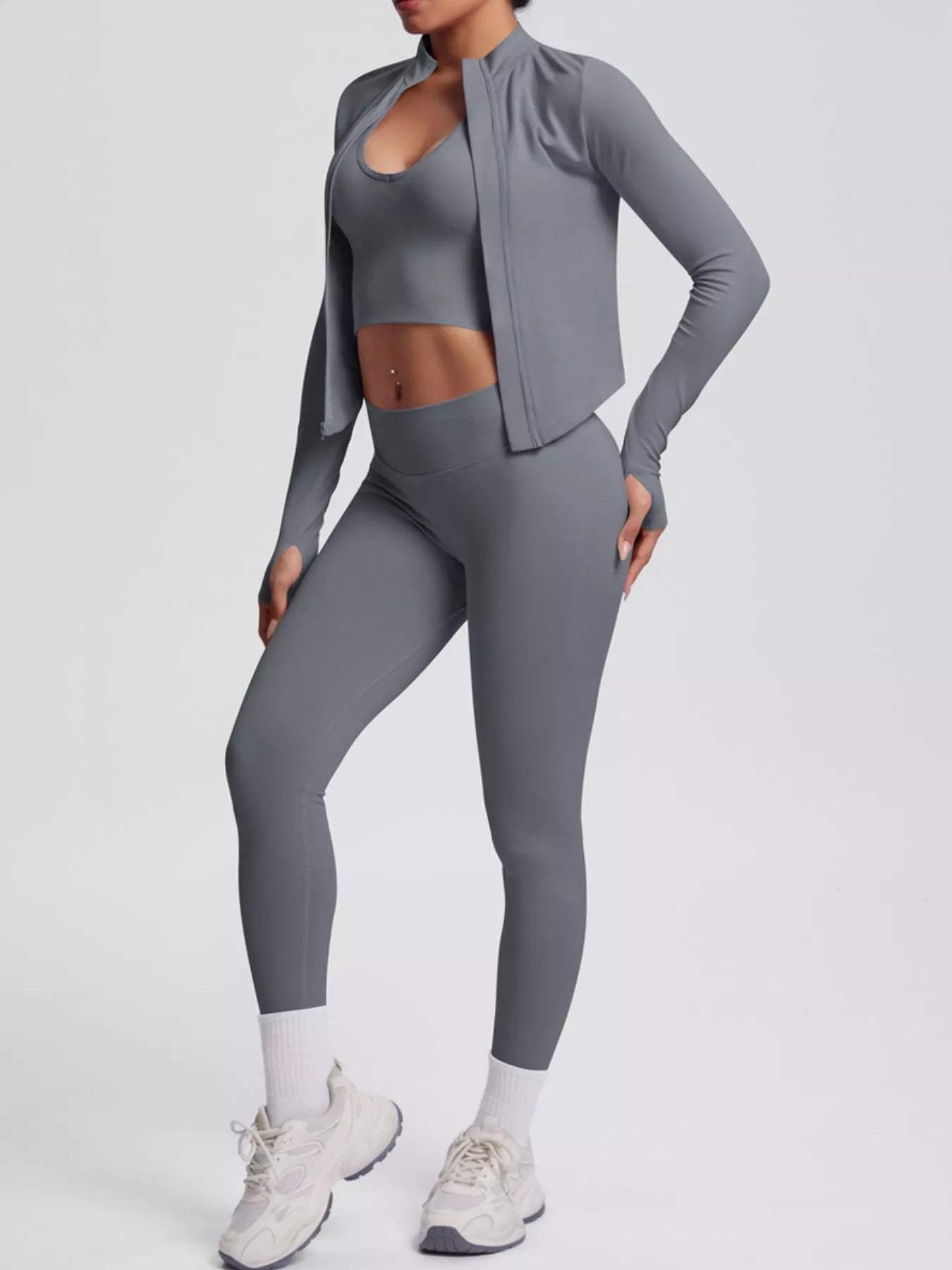 Zip-Up Jacket Tank and Leggings Active Set
