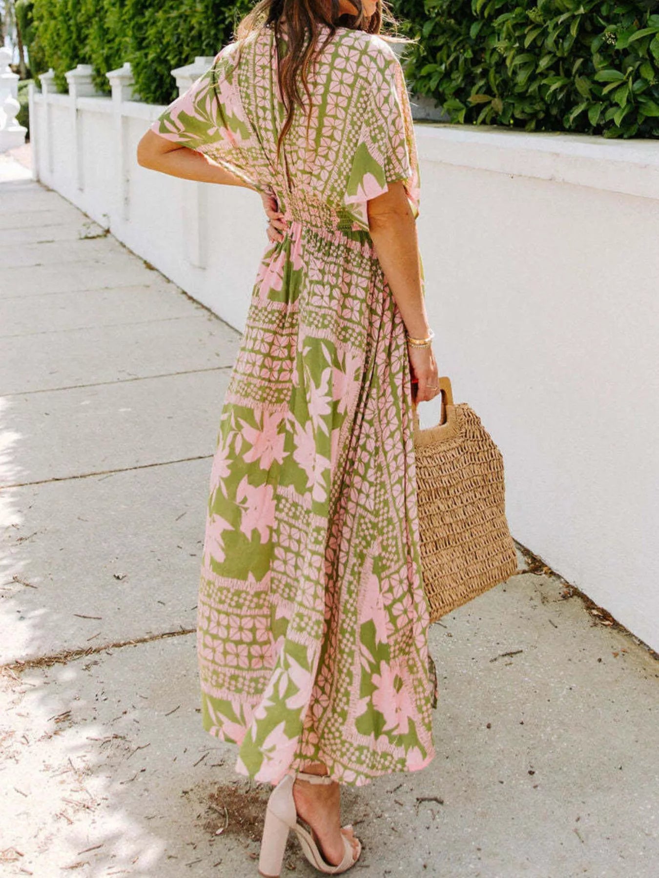 Floral V-Neck High-Slit Maxi Dress