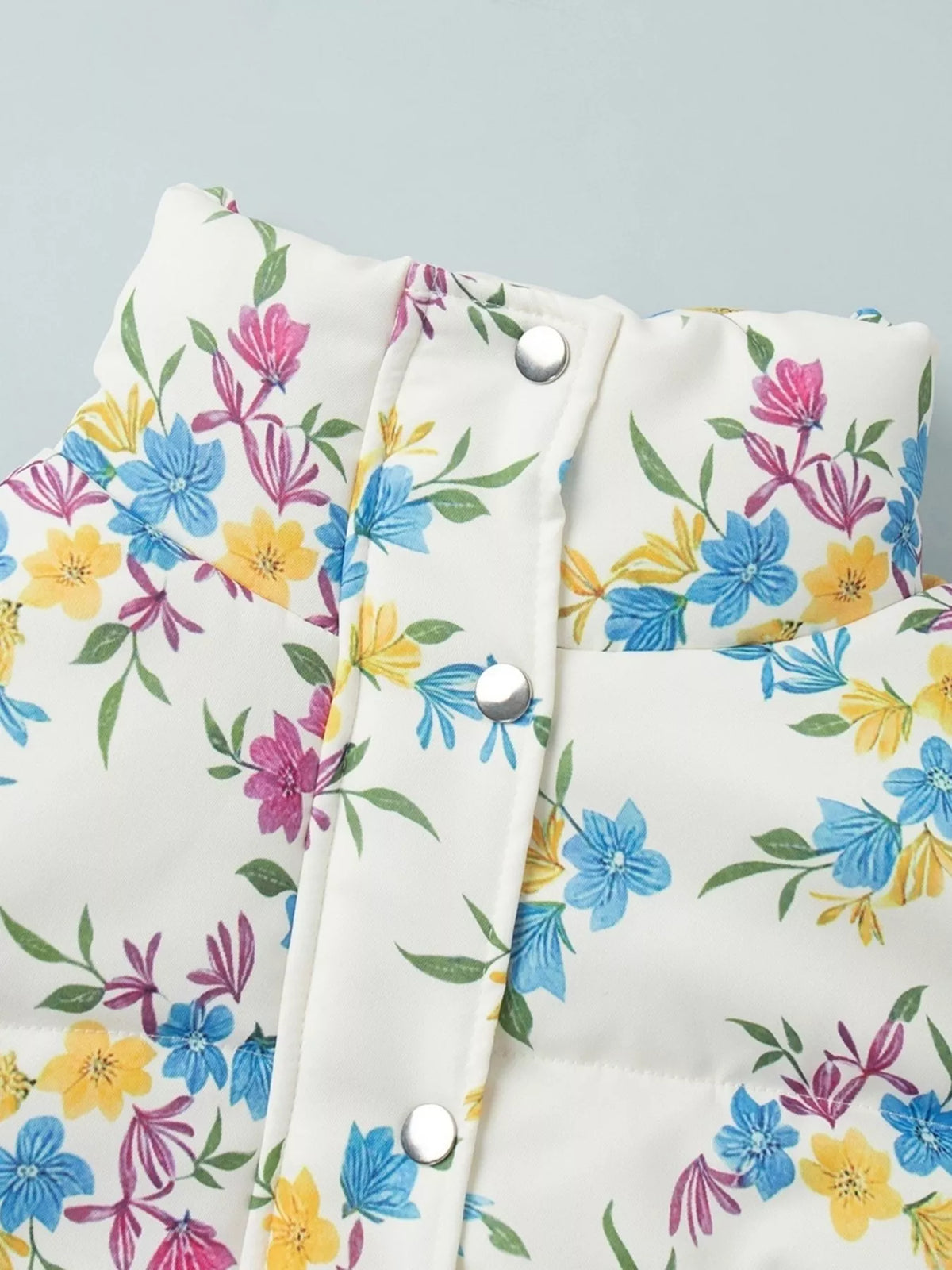 Floral Print Puffer Jacket in White by Prisca