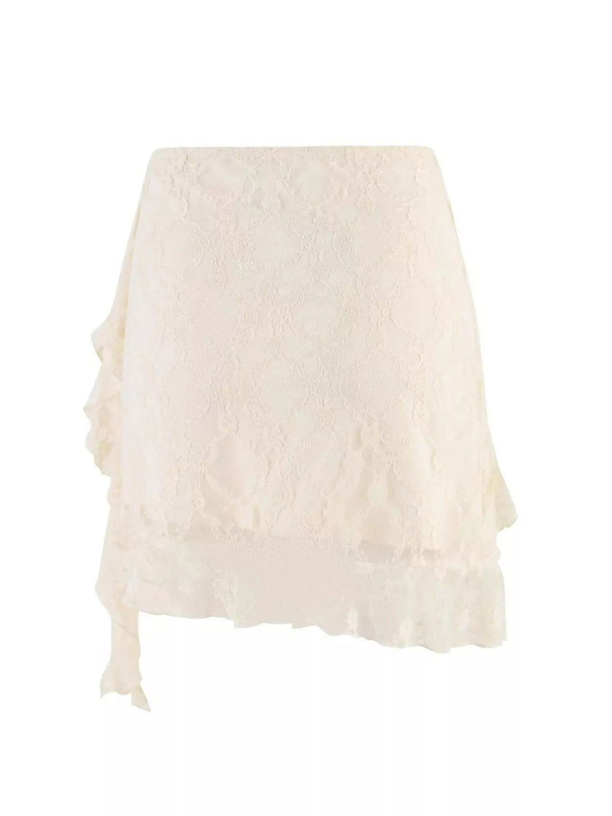 Ruffled Lace Mini Skirt in Milky White
