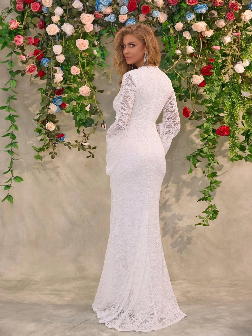 Lace Surplice Maxi Dress in White by Jubilair