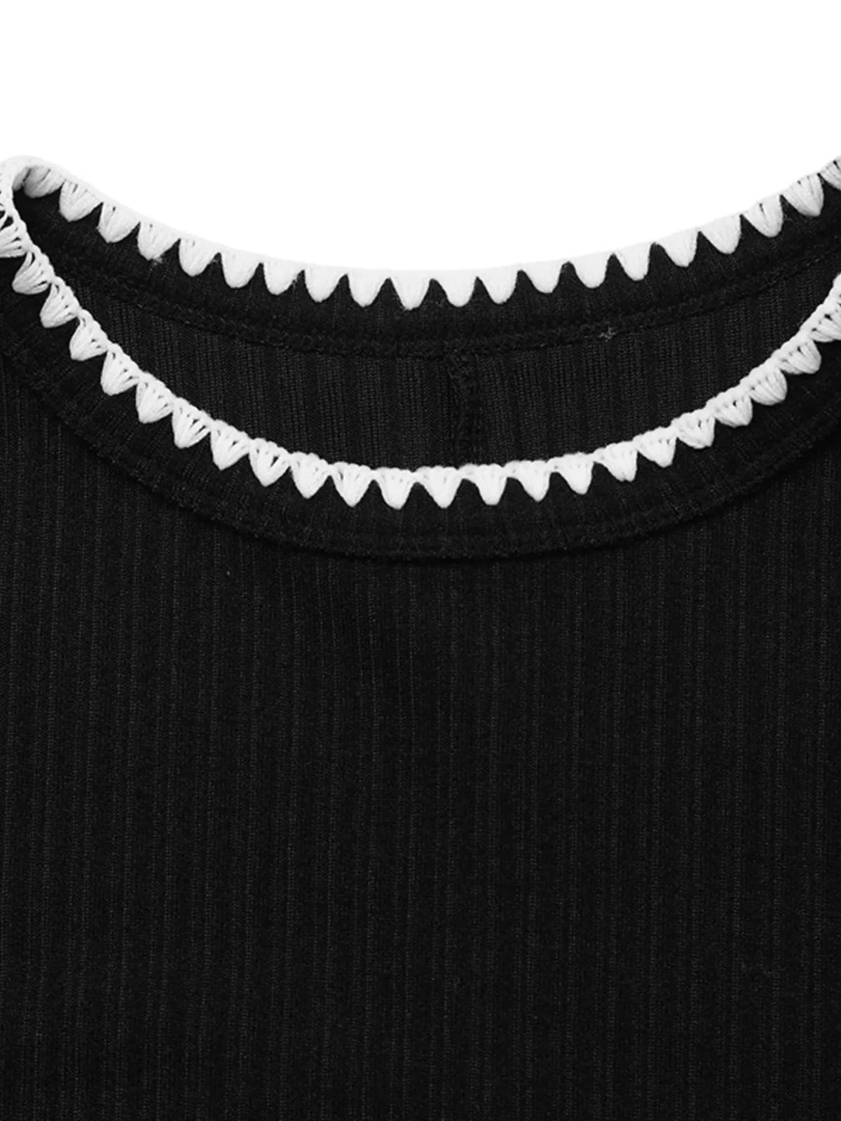 Contrast Trim Ribbed Knit Dress in Black