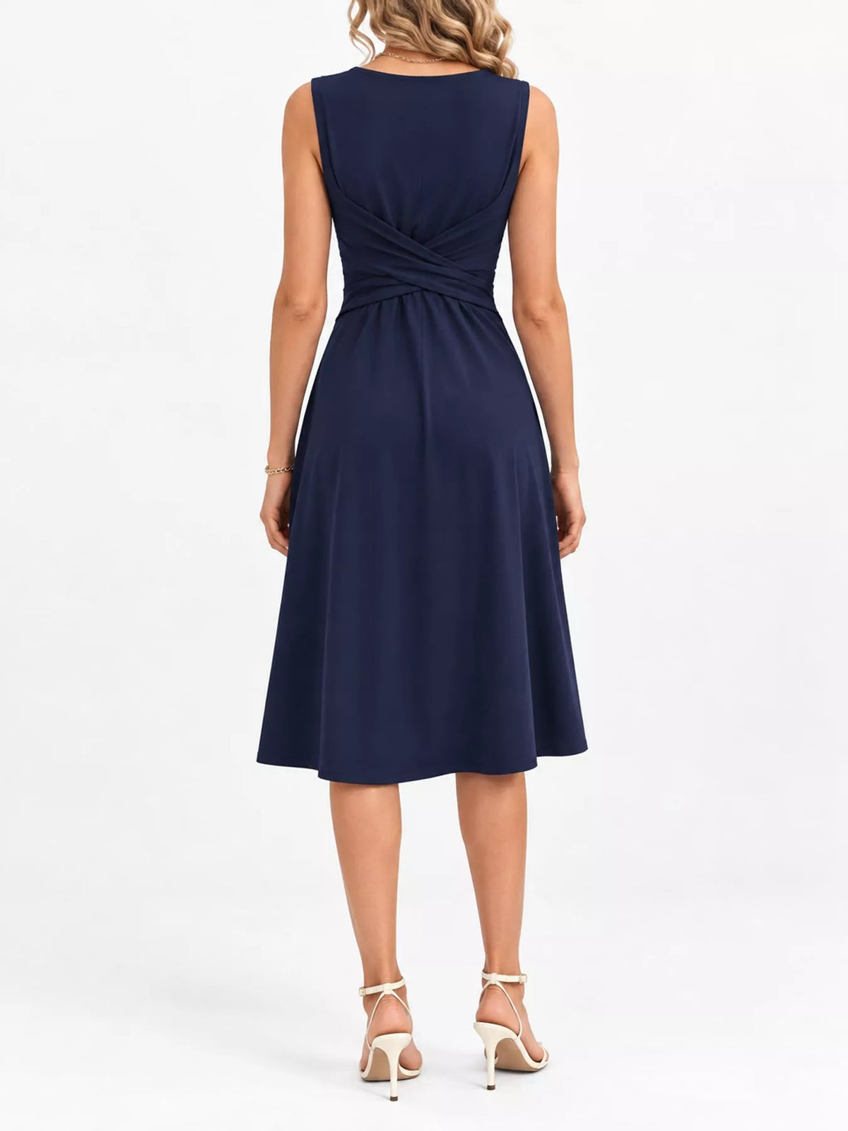 Crisscross Ruched Front Midi Dress