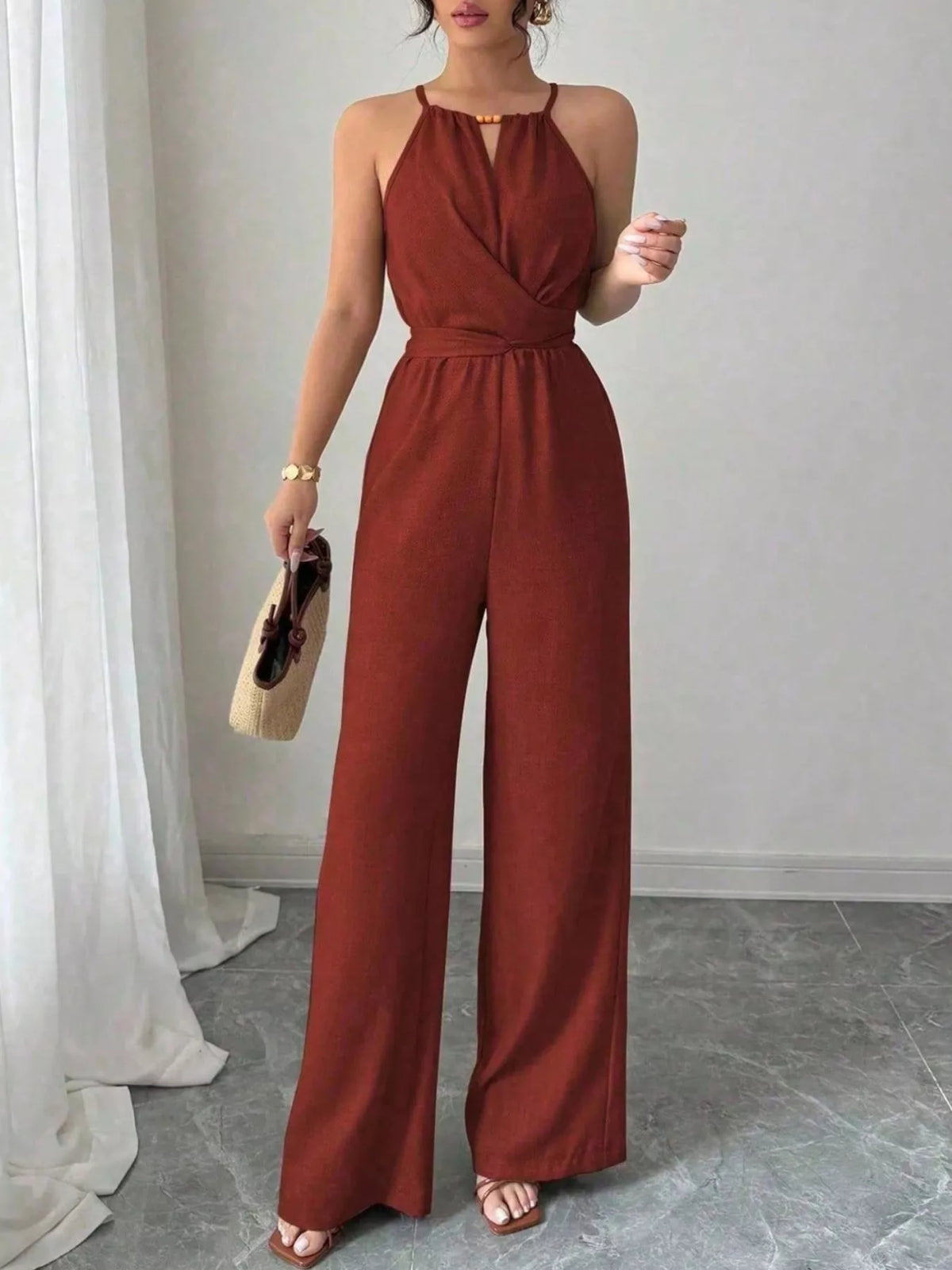 Sleeveless Tie Waist Wide-Leg Jumpsuit