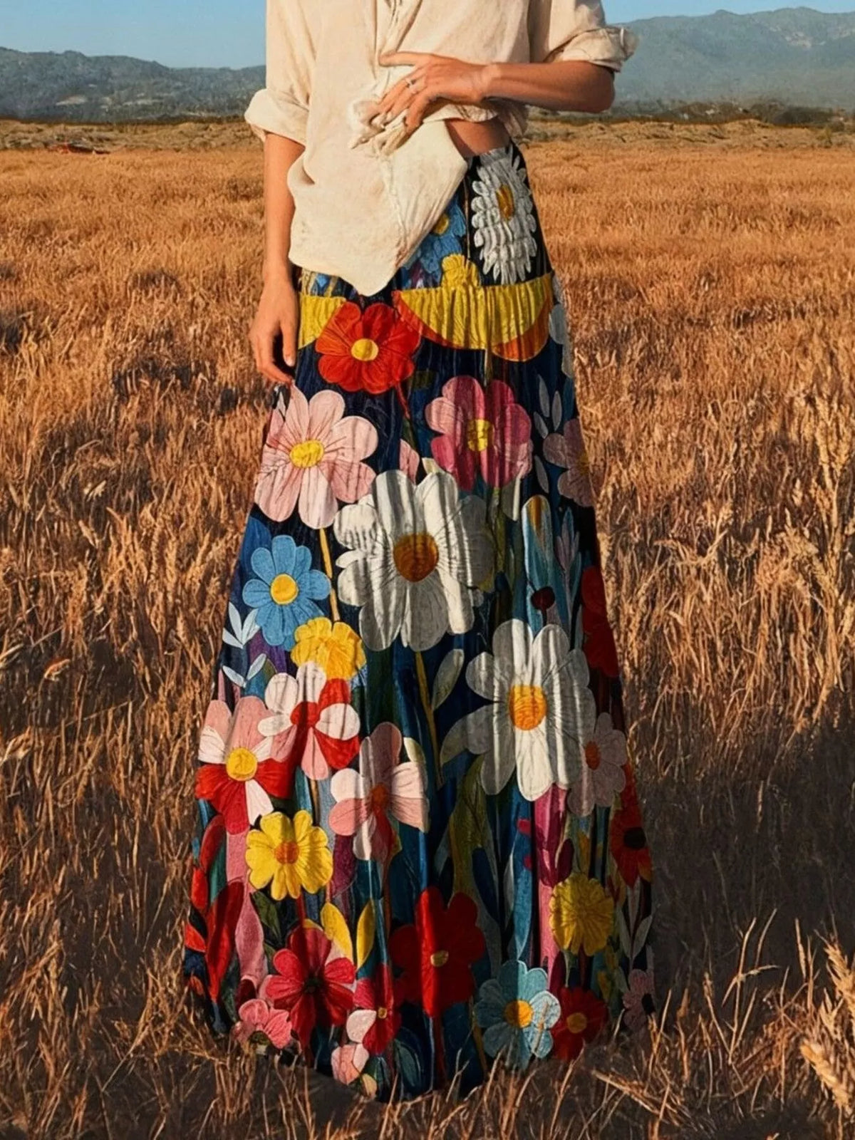 Floral Tiered High-Waisted Maxi Skirt