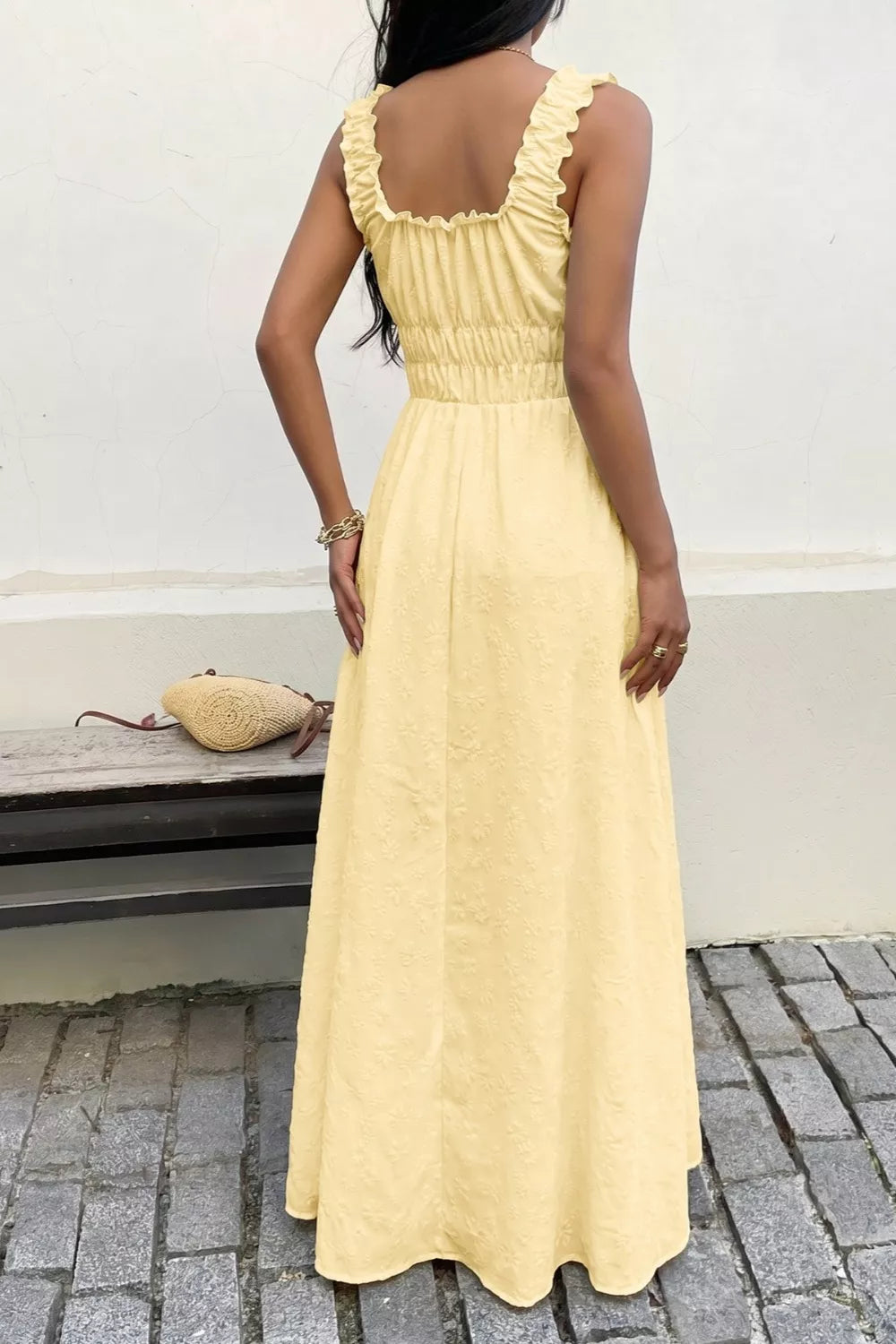 Square Neck Sleeveless Maxi Dress in Pastel Yellow