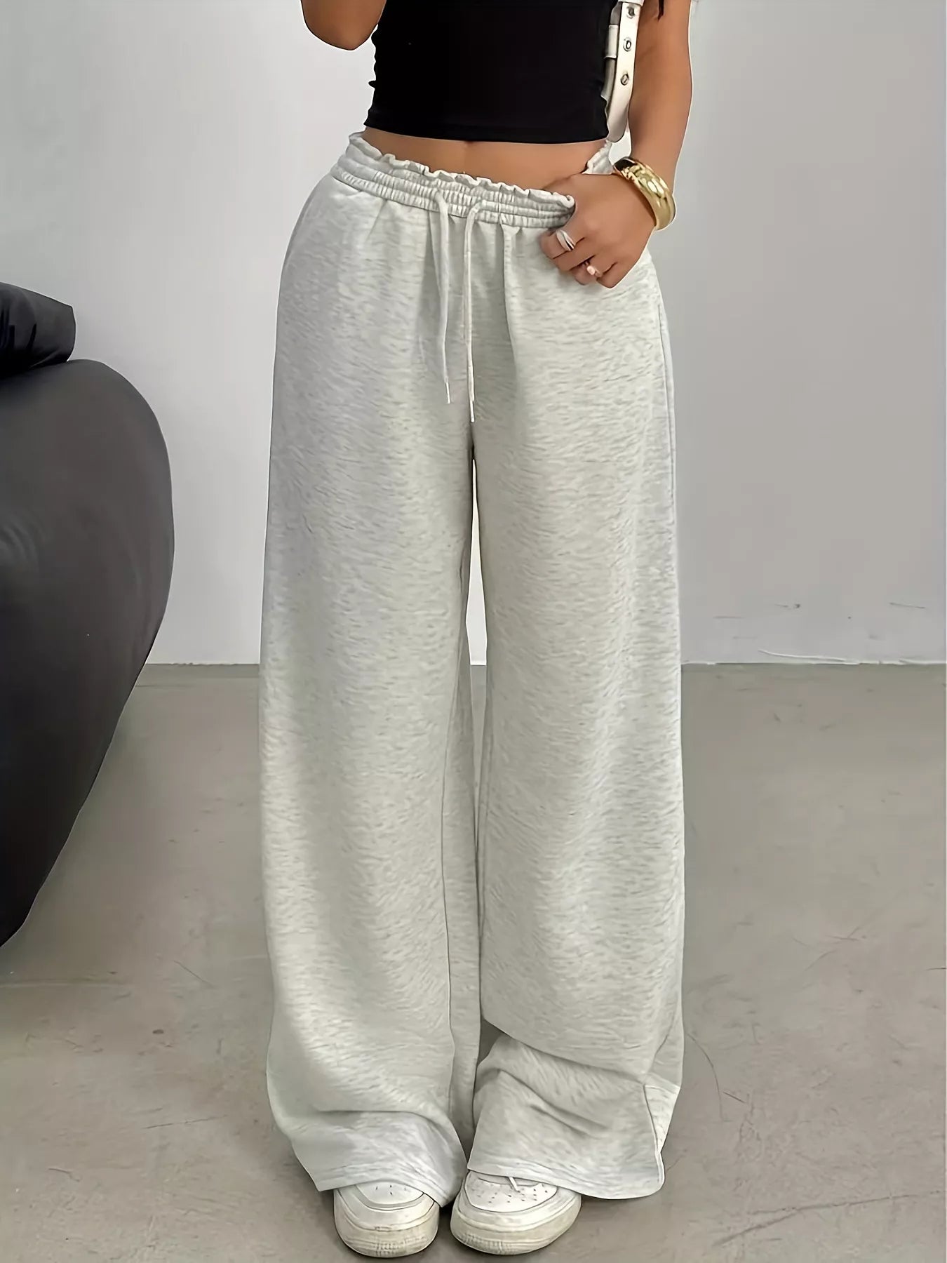 Wide Leg Drawstring Sweatpants in Gray