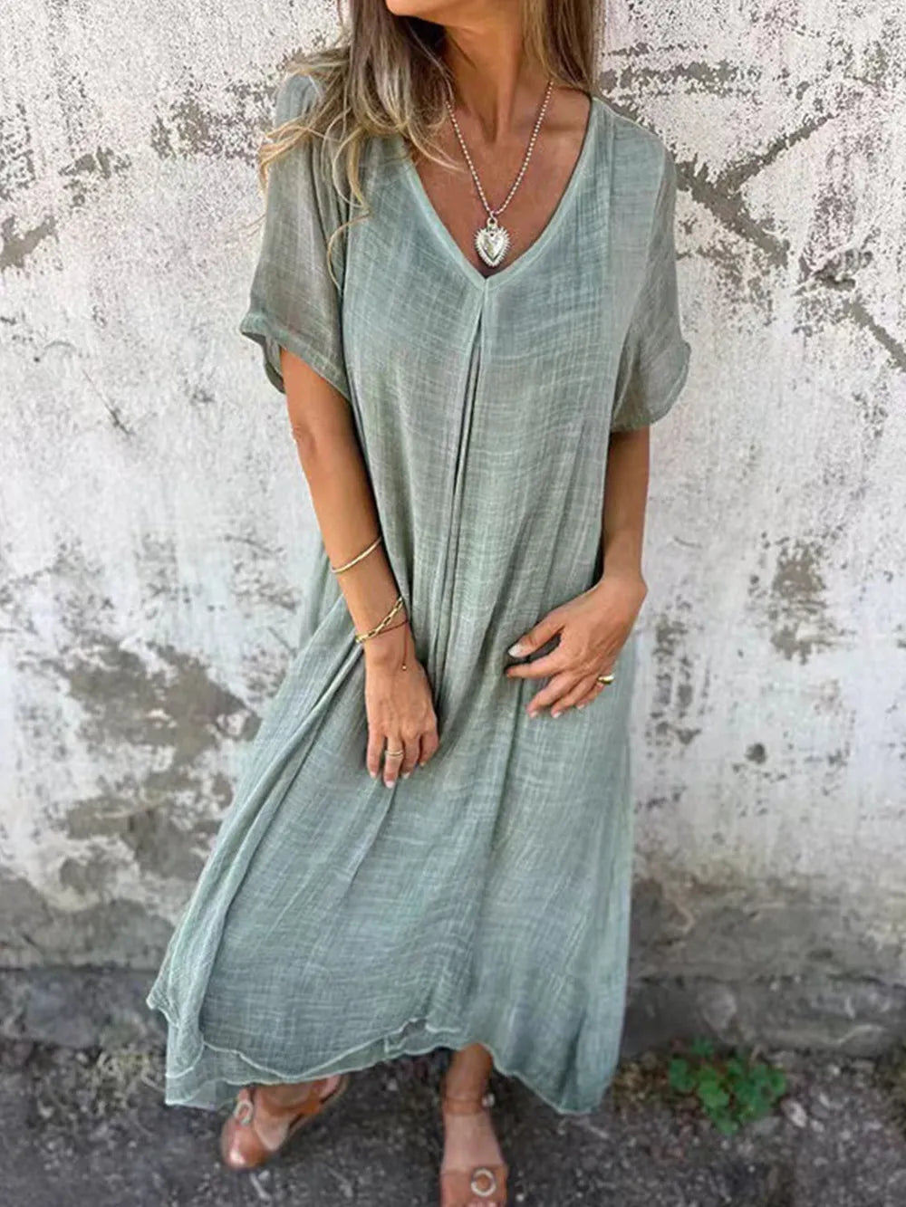 Plus Size V-Neck Midi Dress