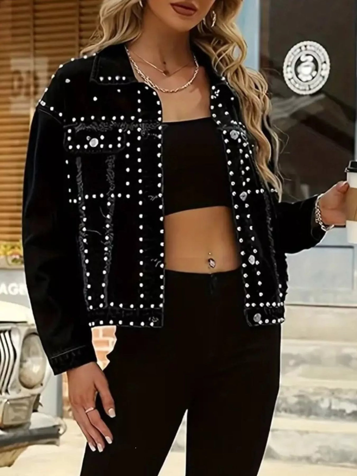 Studded Denim Jacket in Black