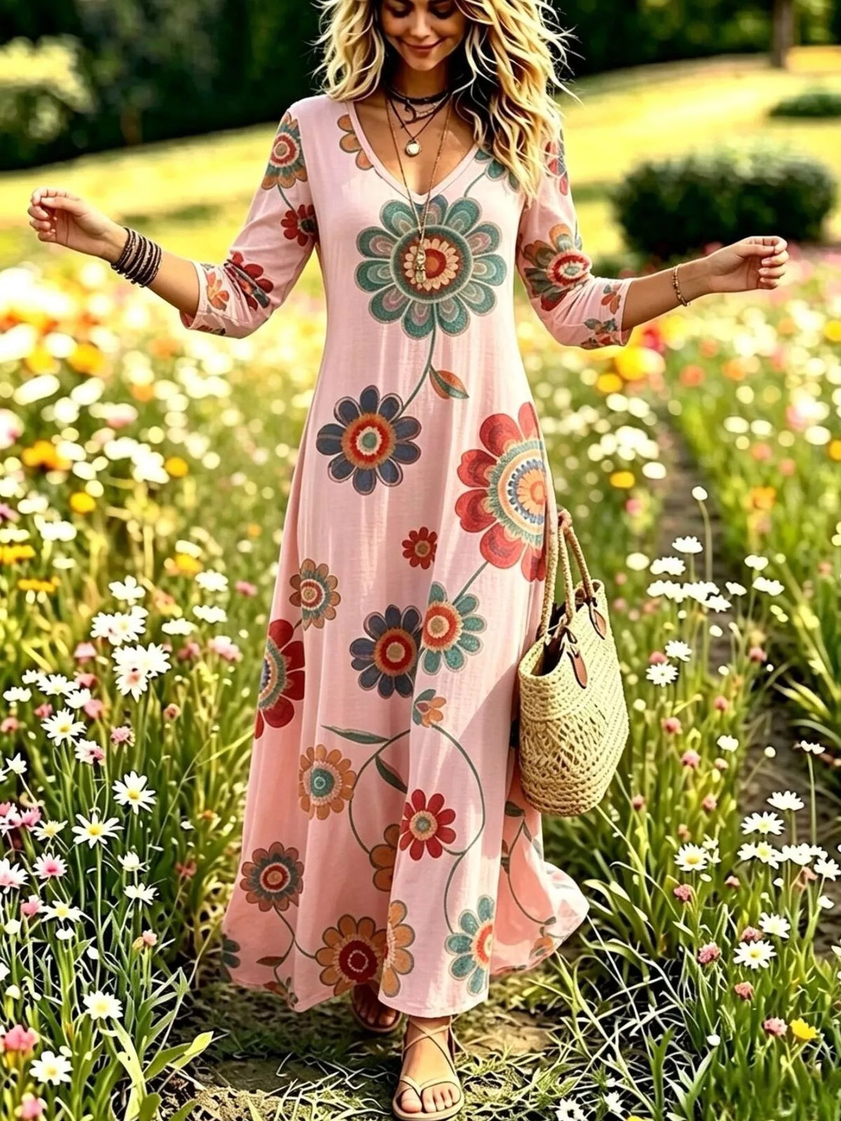 Floral Print Long Sleeve Maxi Dress