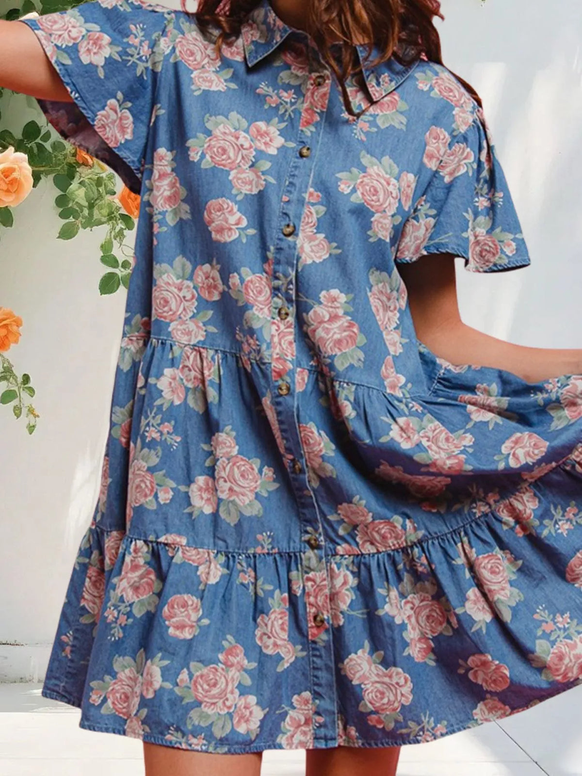 Floral Print Tiered Mini Dress