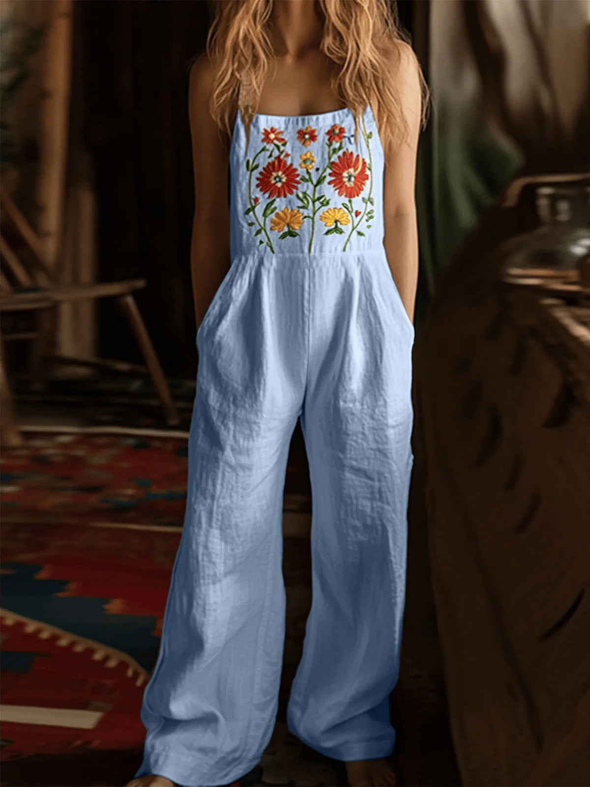 Floral Embroidered Wide-Leg Jumpsuit