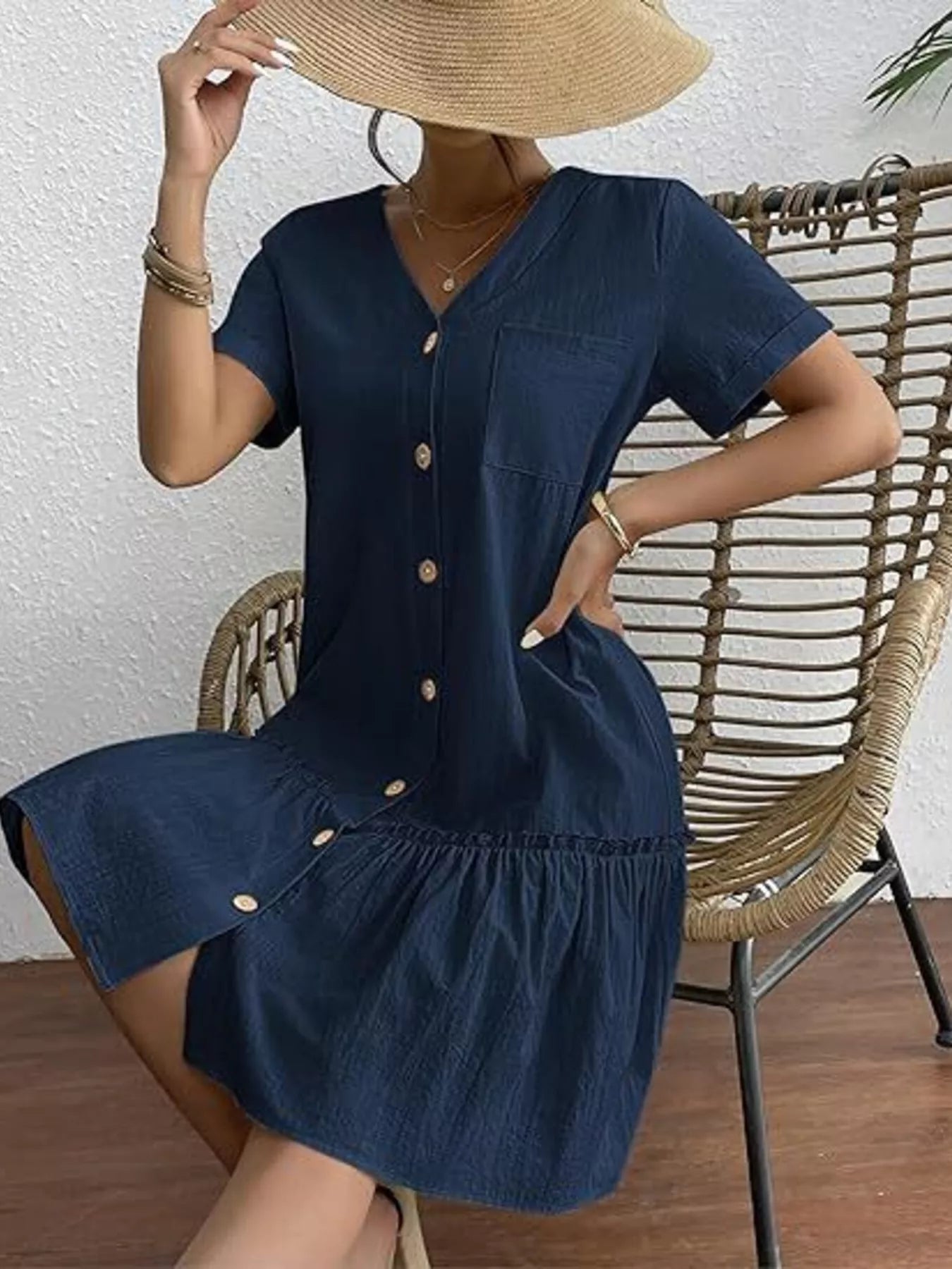 Button-Down Ruffle Hem Mini Dress